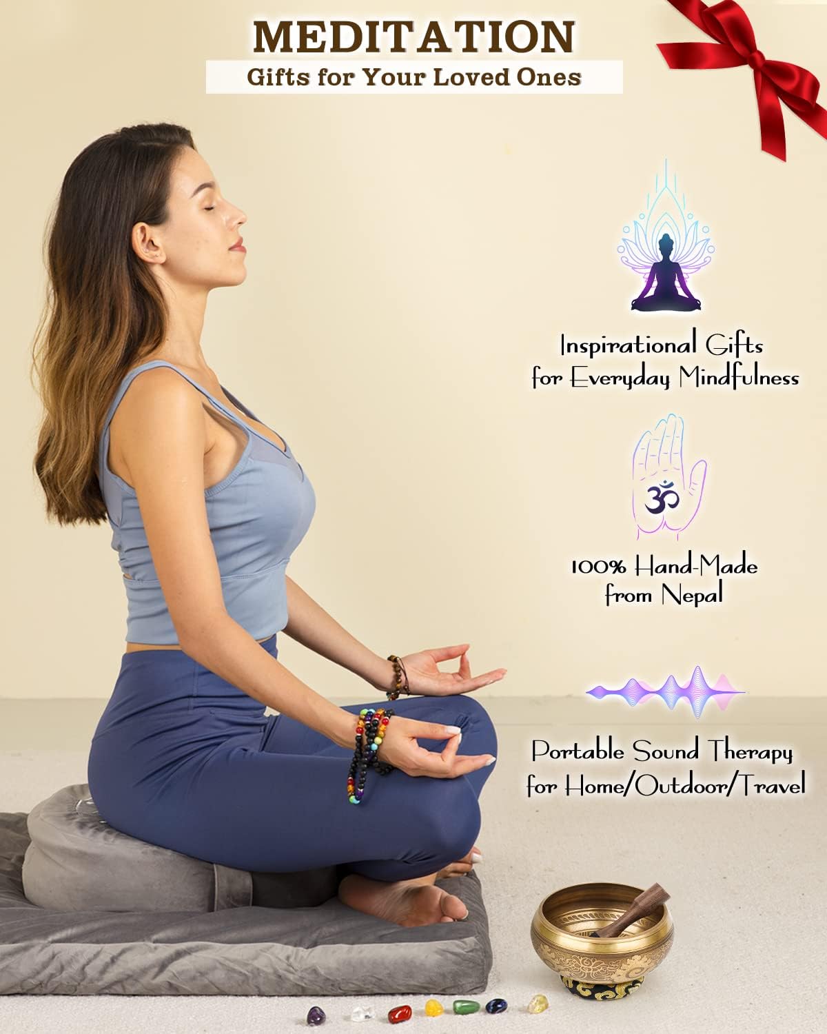 Tibetan Singing Bowls, Authentic Meditation Sound Bowls Handcrafted in Nepal for Yoga, Chakra Healing, Mindfulness, Self Care Spiritual Gifts for Women - Image 7