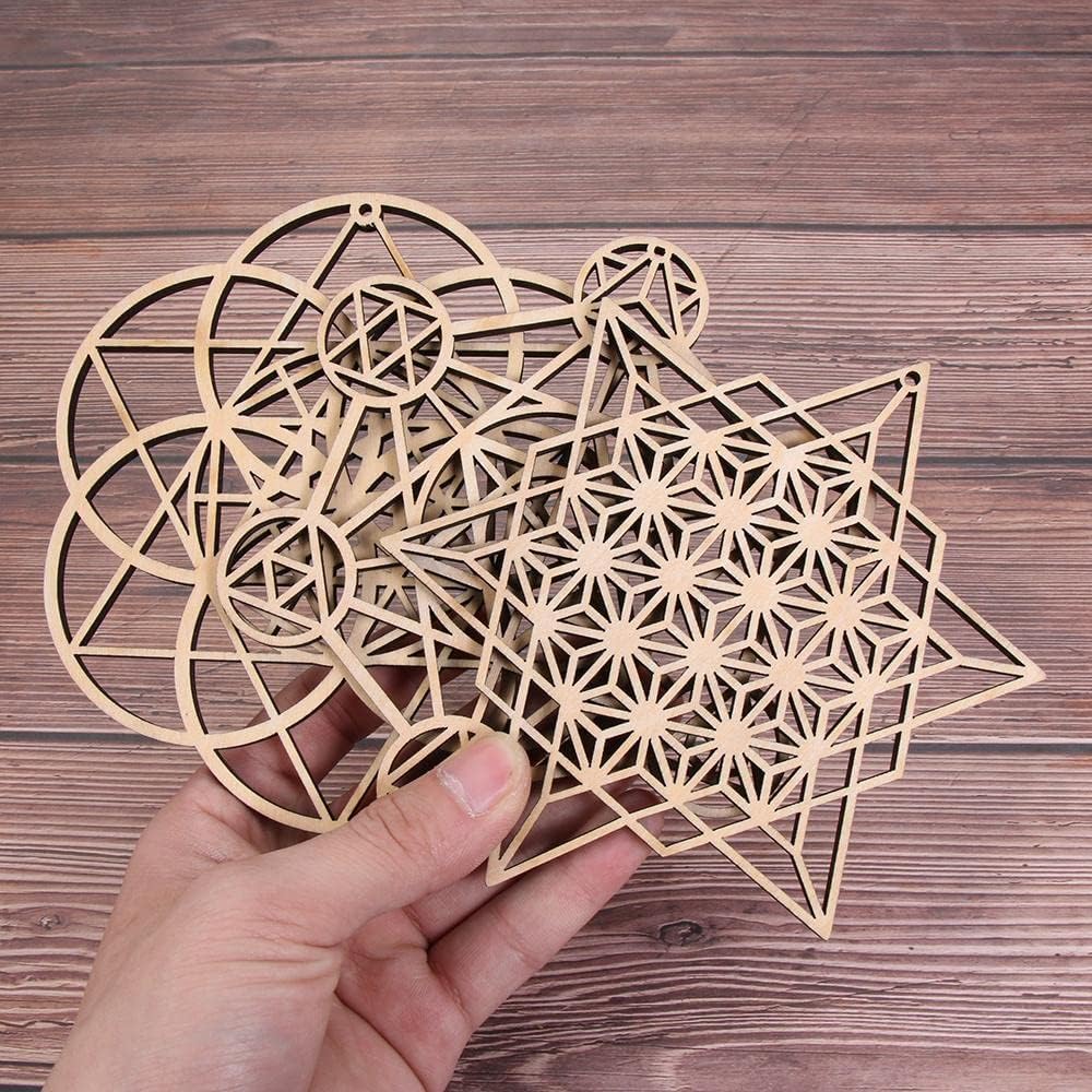 HomeSoGood 3Pcs Crystal Grid Board Sacred Geometry Wall Art Set Metatron Cube, Home Decor Handmade Coasters Craft Making Ornament - Image 4