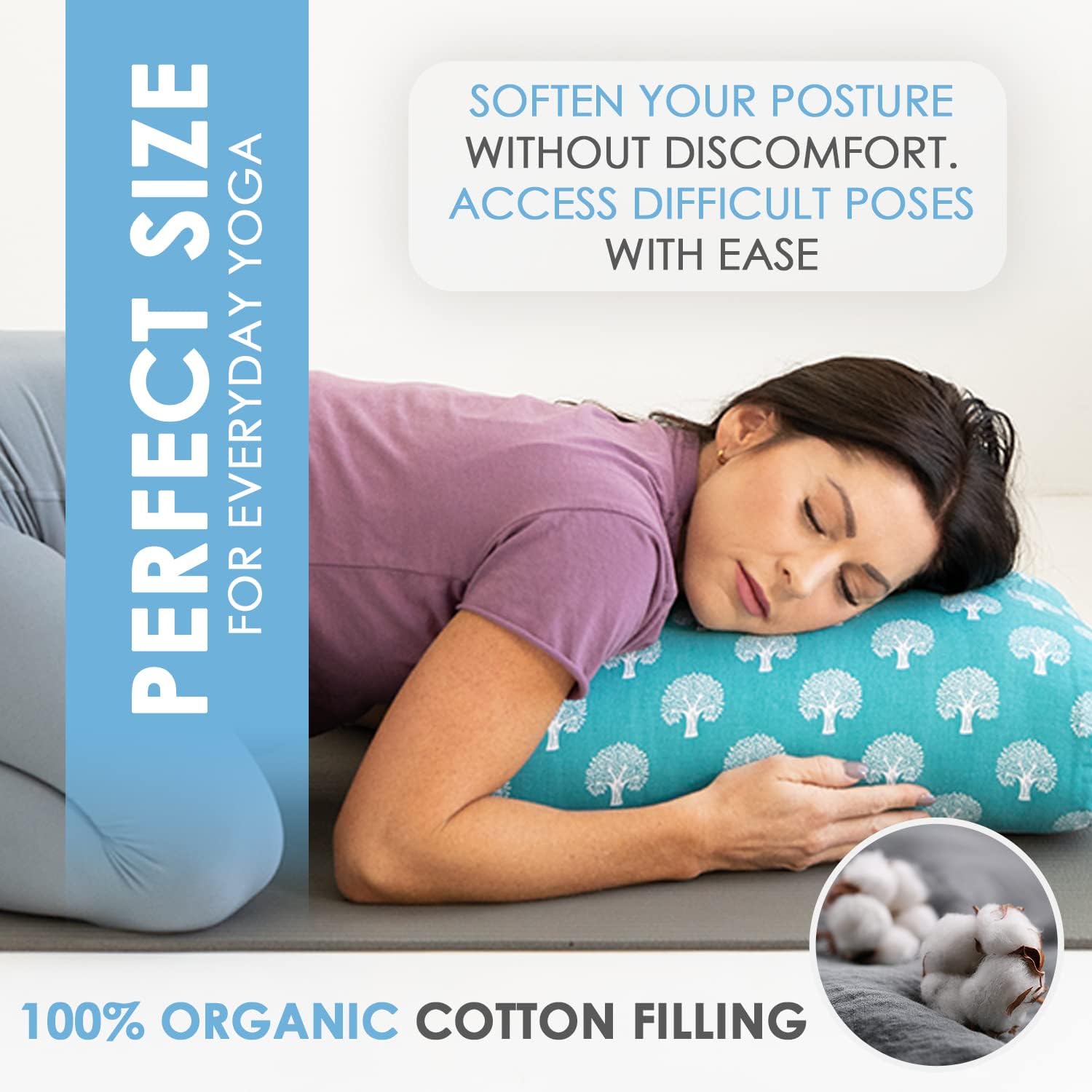 Y O GAYO Yoga Bolster - Made with 100% Cotton, Yoga Pillow Set Includes Extra Washable Cover and Carry Bag - Image 2