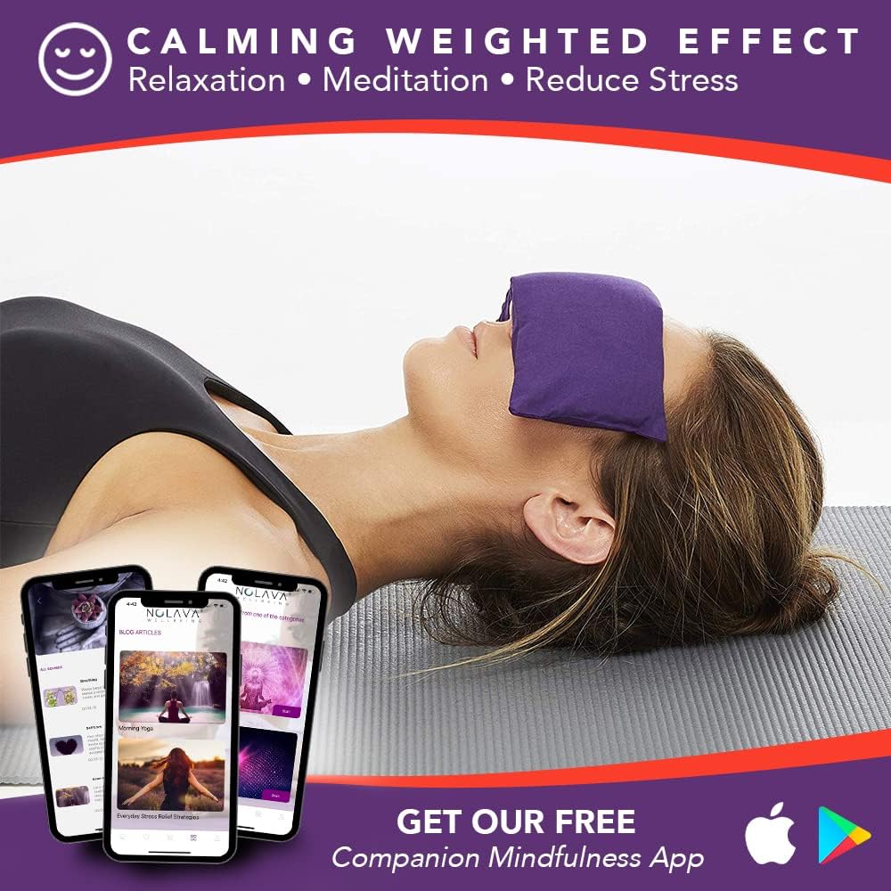 Weighted Lavender Eye Pillow for Women, NOLAVA Includes Free App Meditations, Migraine & Headache Relief, Microwave Hot or Cold Compress, Organic Cotton, French Lavender +Flax Seed, Yoga & Savasana - Image 3