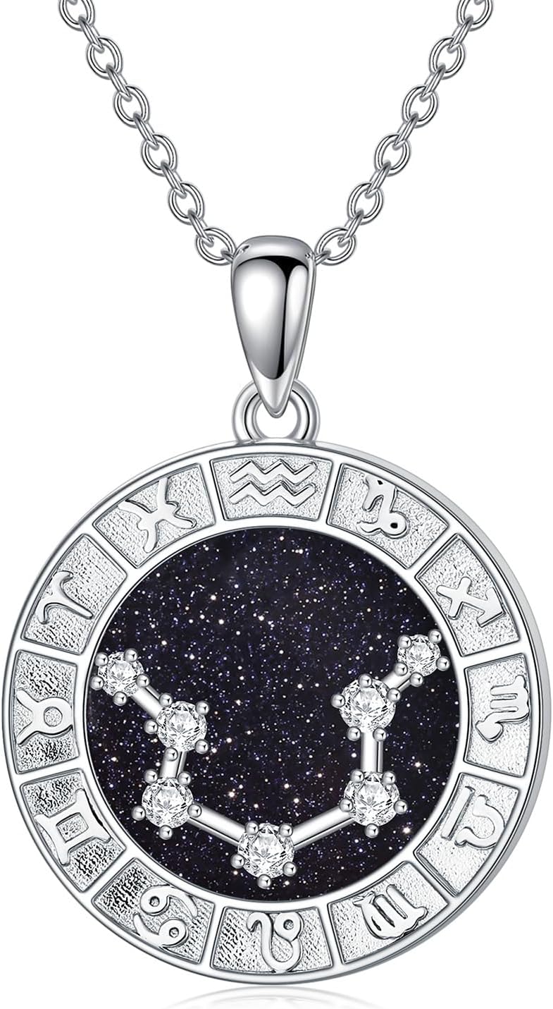 12 Zodiac Sign Necklace 925 Sterling Silver Constellations Pendant Necklace Jewelry Gifts for Women Men Friend Christmas Birthday,18+2 inch
