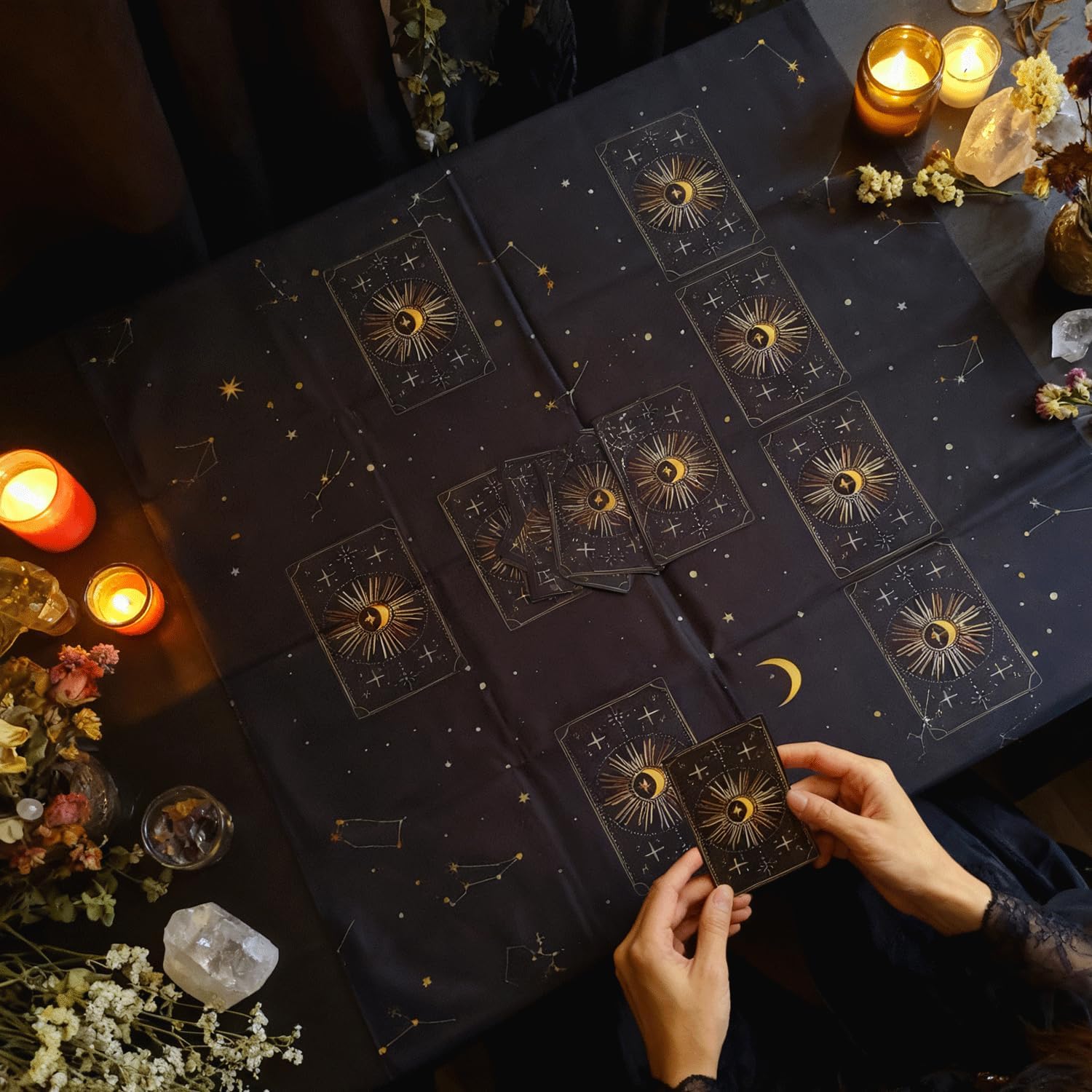 29.5X29.5in Altar Cloth Star Printed Tarot Cloth Black Mystical Tarot Tablecloth for Reading,Divination Magic Spiritual Rituals - Image 5