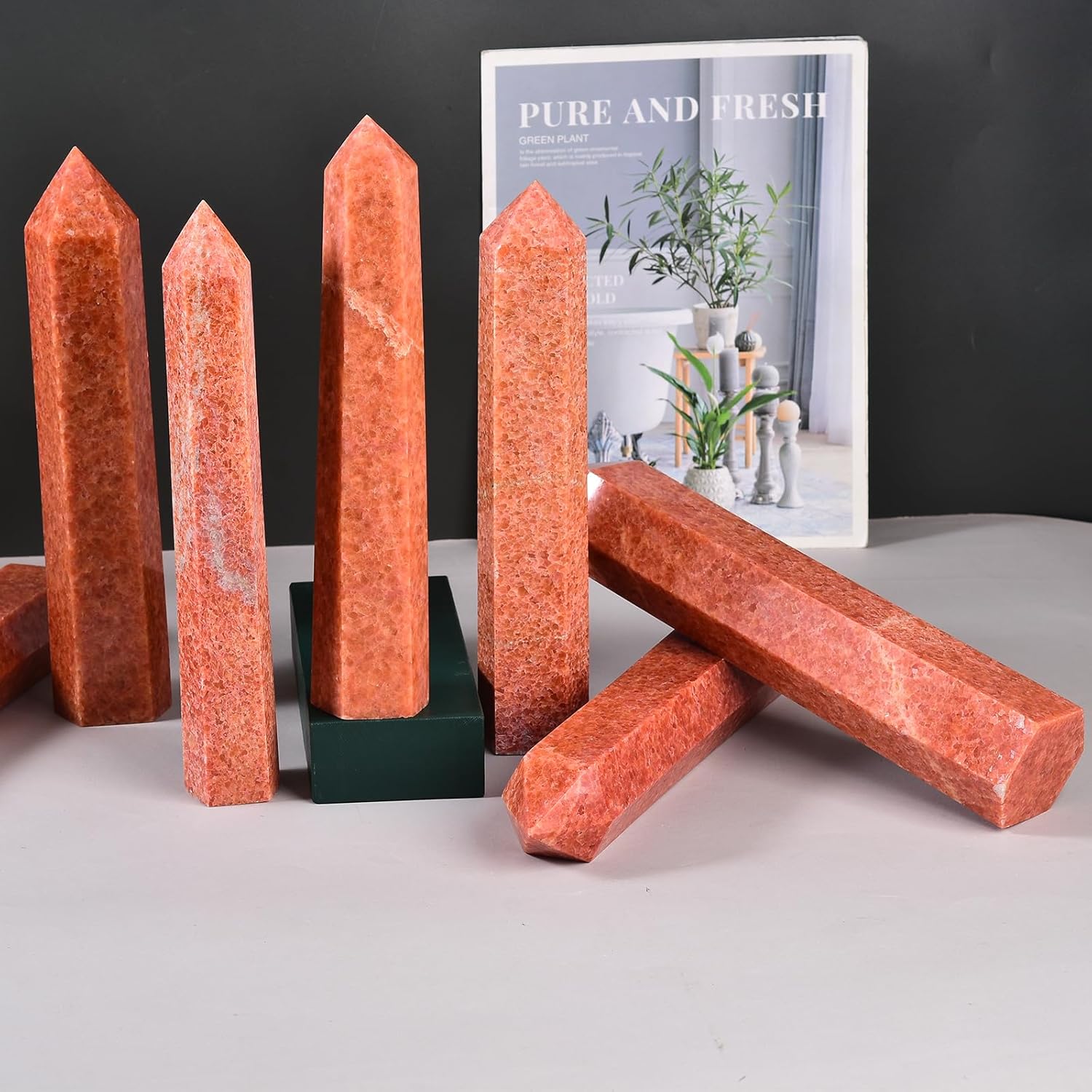 JIC Gem Extra Large Sunstone Obelisk Tower Points Natural Healing Crystal Wand 6 Faceted Sunstone Quartz Crystals Tower Wand Home Decor Reiki Chakra Meditation 3.0-3.5 Lbs - Image 7