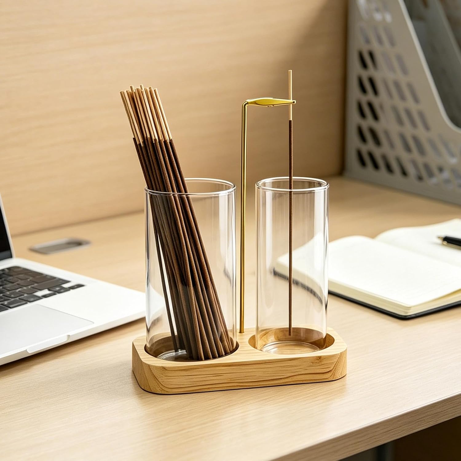 Incense Holder, 2 in 1 Wooden Incense Holder for Sticks with 20 Incense Sticks, Anti-ash Incense Burner with Glass Ash Catcher, Wood Incense Holder 20 Stick (2 in 1 Square) - Image 2