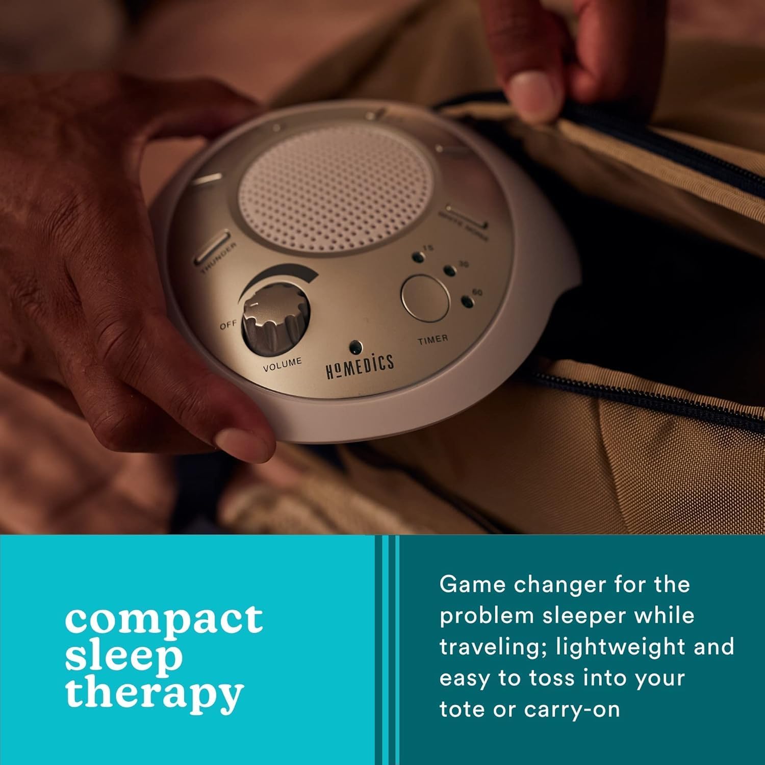 Homedics SoundSleep White Noise Sound Machine, Silver, Small Travel Size with 6 Relaxing Nature Sounds, Portable Therapy for Home, Office, Nursery, Auto-Off Timer - Image 6