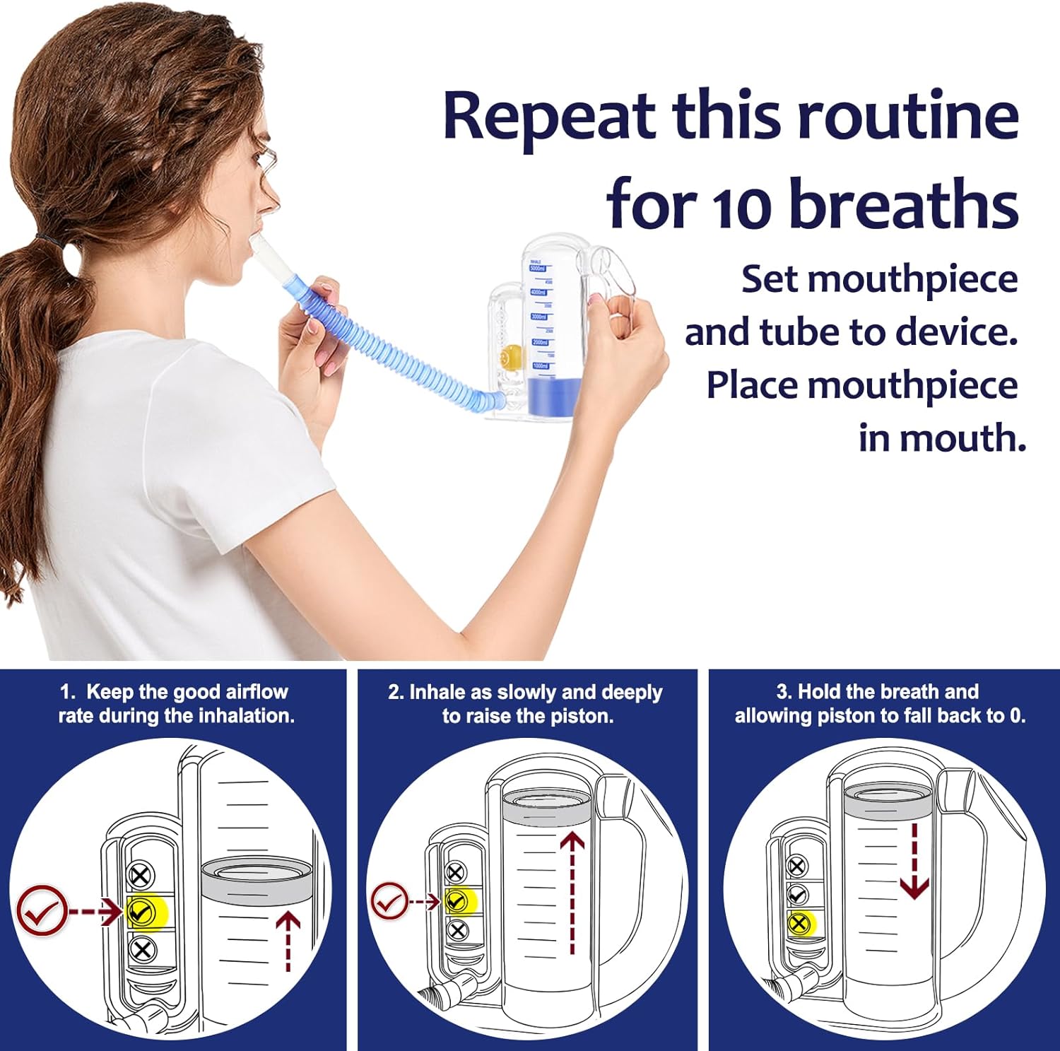 Breathing Exercise Device for Lungs, Lung Exerciser Device – 5000ml Volumetric Deep Breathing Trainer with Flow Rate Indicator for Respiratory Health & Recovery - Image 6