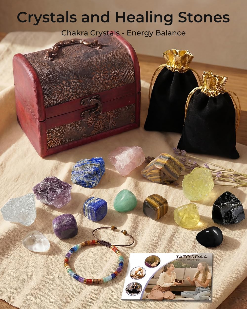 Chakra Bracelets Healing Crystals Set, Crystals and Healing Stones Reiki Energy Protection, Wooden Box, Mothers Day Birthday Gifts for Mom, Meditation Relax, Relief Anxiety Stress Gifts for Women - Image 2