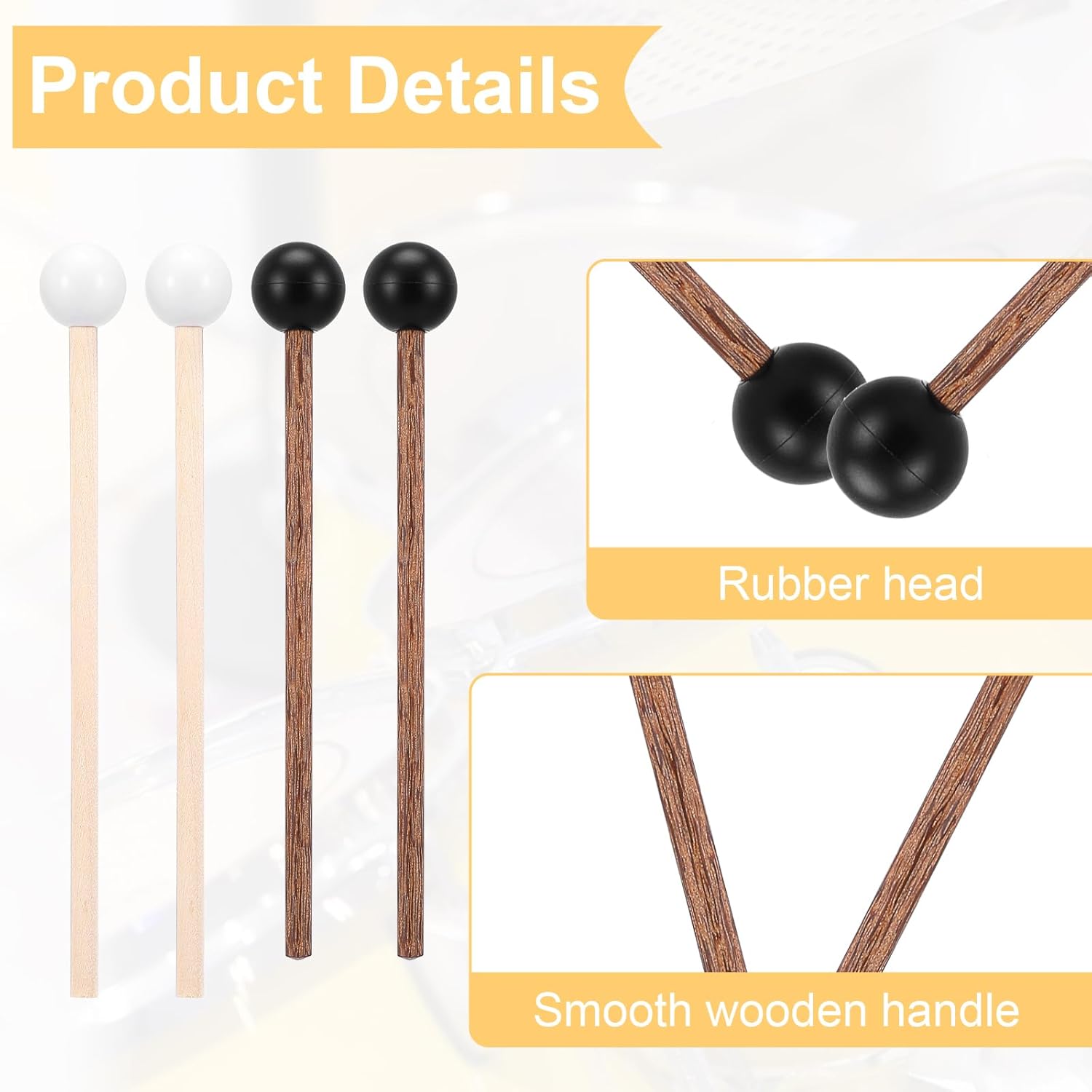 4 Pcs Steel Tongue Drum Mallets, 5.9 Inch Small Rubber Drum Mallets Sticks for Xylophone Glockenspiel Musical Instruments Mallet Birch Wood Handle Silicone Head Percussion Sticks - Image 4