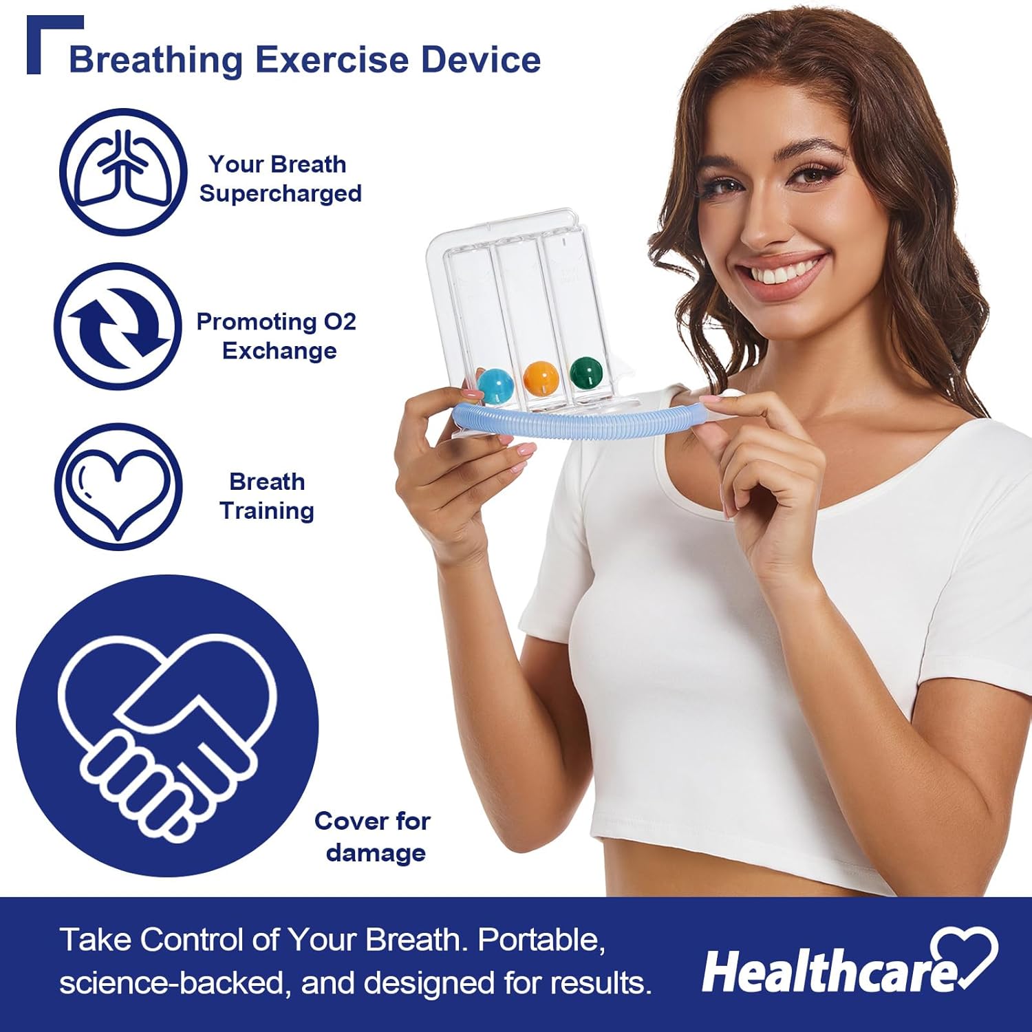Breathing Exercise Device for Lungs, Exerciser, Non-Measuring - Breathing Trainer, 3‑Ball Design for Gentle Breathing Training & Recovery Support, Easy to Clean - Image 2