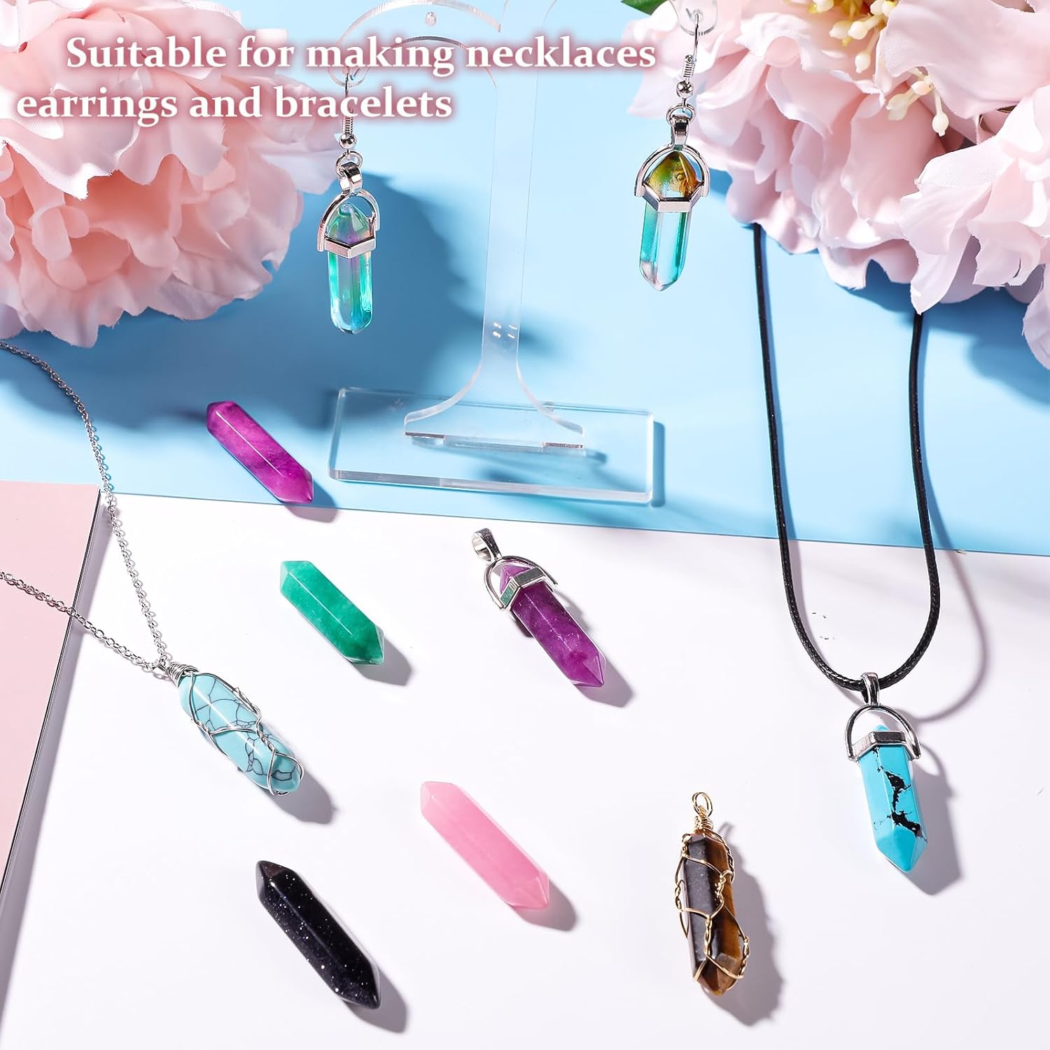Ecation 40 Pieces Healing Crystal Wands Hexagonal Handmade Amethyst Rose Quartz Chakra Reiki Points Faceted Prism Bars for Meditation Crystal Therapy, 1 Inch-1.4 inch - Image 4