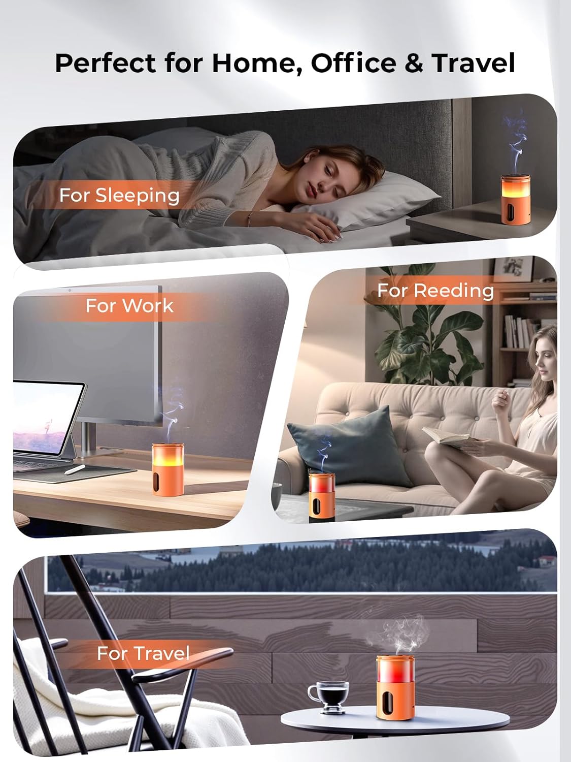 Waterless Essential Oil Diffuser: 𝟗 𝐂𝐨𝐥𝐨𝐫𝐬 𝐋𝐄𝐃 Scent Diffuser for Home&Car&Office - Portable Diffuser with 48H Battery, 4 Timers & 3 Mist Levels, Bright Orange - Image 5