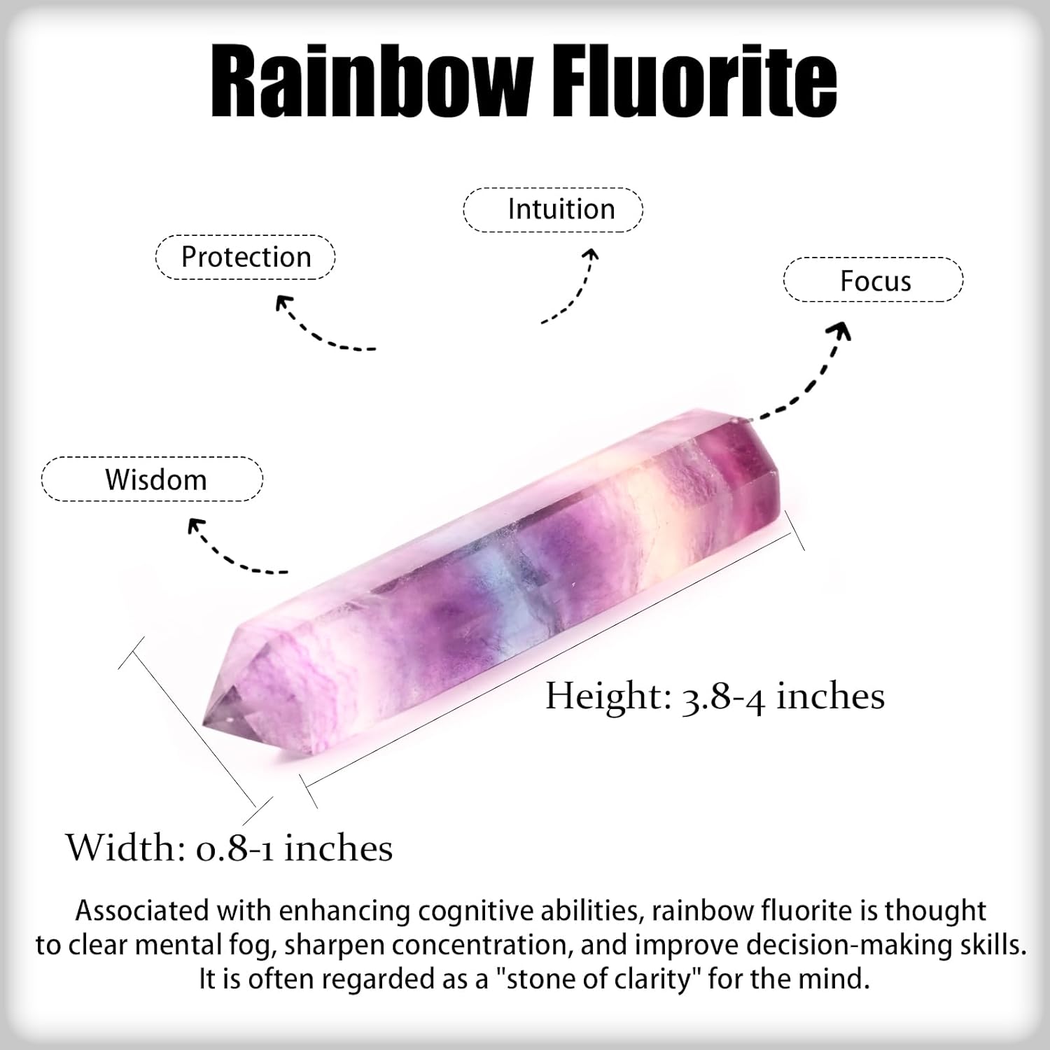 WHAL&YUNE Gemstone Wands 1PC, Rainbow Fluorite Hexagonal Wands Gemstone Tower, Natural Hand Carved Pointed Stone Fluorite Crystal for Meditation, Home Decor-3"-3.5"(8-9cm) - Image 4