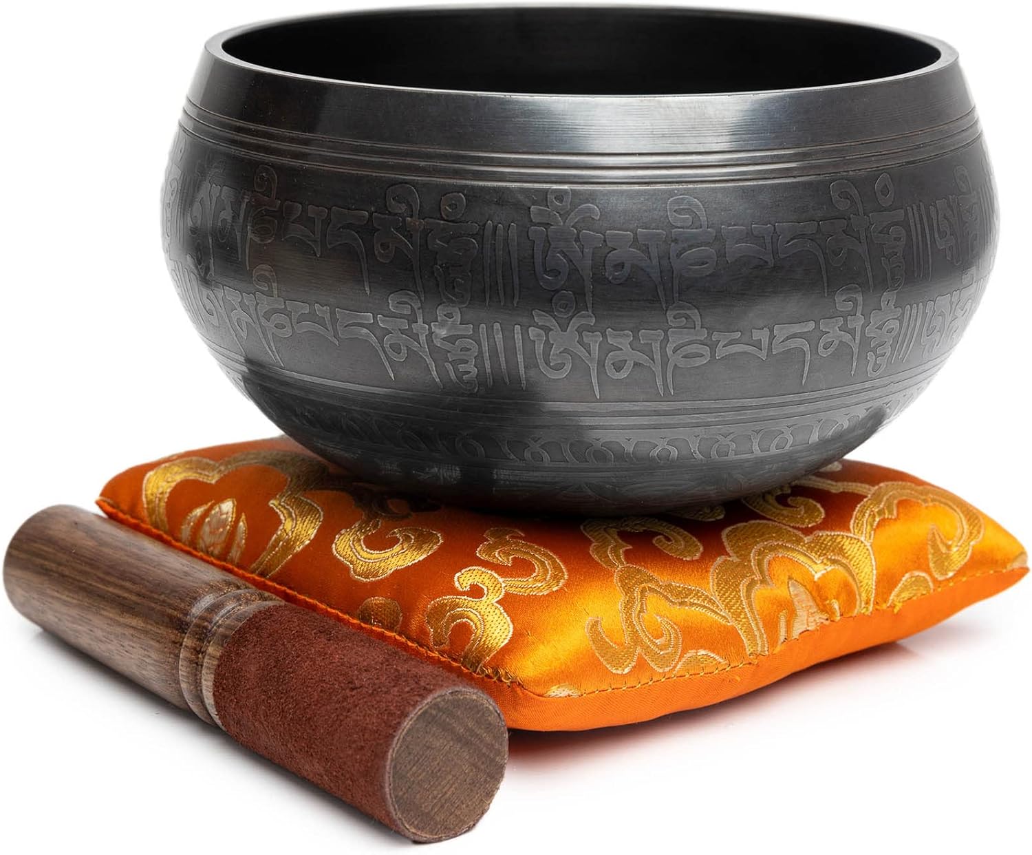 Tibetan Singing Bowl Set - Easy To Play Authentic Handcrafted For Meditation Sound Chakra Yoga Healing 4 Inches By Himalayan Bazaar (Black & Orange) - Image 2