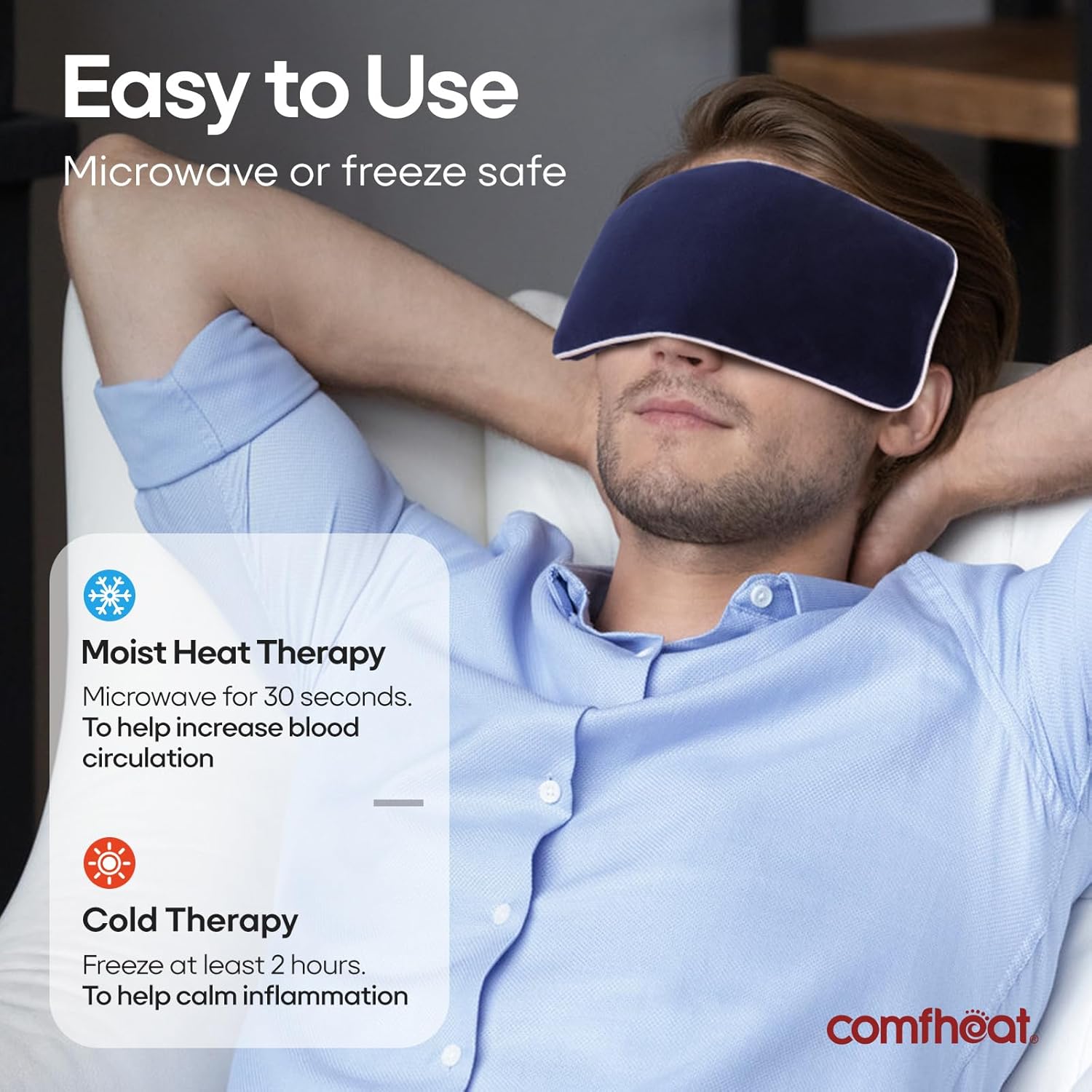 Unscented Weighted Eye Pillow - Soft Plush Removable Cover, Moist Heat & Cold Therapy, Natural Aromatherapy Eye Compress Pillow for Relaxation, Yoga, Meditation, and Sleep, Navy Blue - Image 5