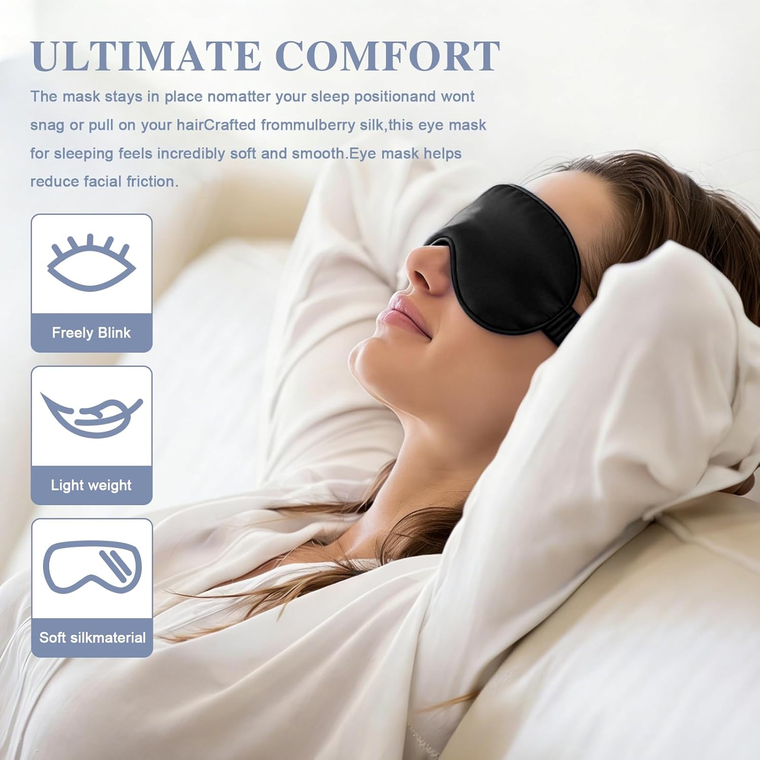 Silk Sleep Mask,Eye Mask for Sleep Women Men,Mulberry Sleeping Mask with Adjustable Strap,Blindfold Blackout Eye Mask for Travel and Full Night's Sleep,Nap - Image 5
