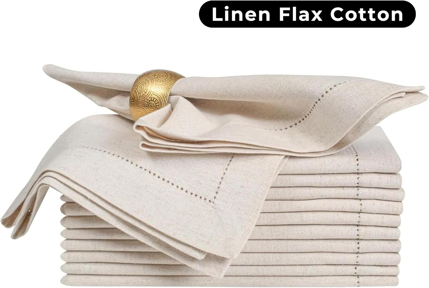 Bedding Craft Linen Flax Cotton Cloth Dinner Napkins Set of 12 – 20x20 Natural Hemstitched Fabric – Machine Washable Elegant Reusable Table Napkins for Weddings, Parties & Dining Décor - Image 5