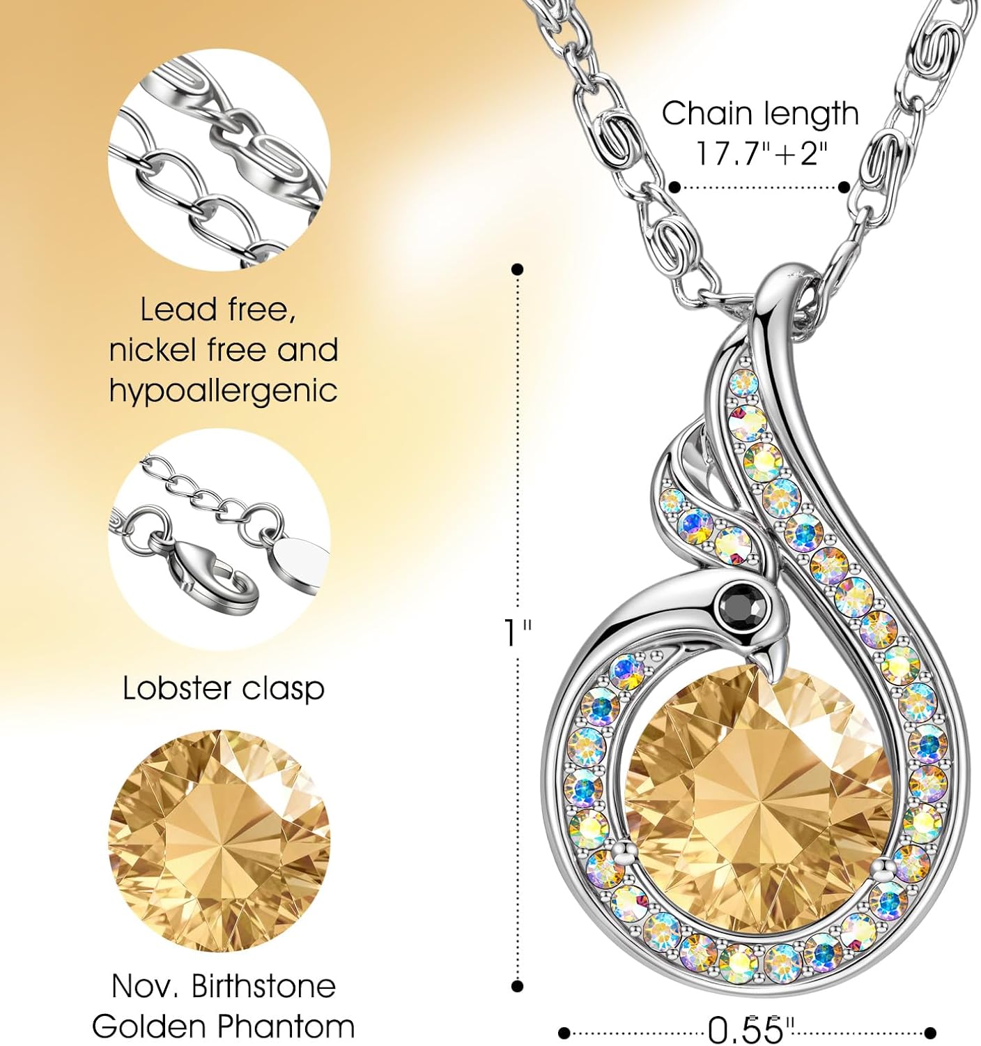 Kate Lynn Birthstone Rise From the Ashes Phoenix Necklaces for Women, White Gold Plated & Crystals from Austria, Birthday Gift for Women, Symbol of Luck and Renewal - Image 2