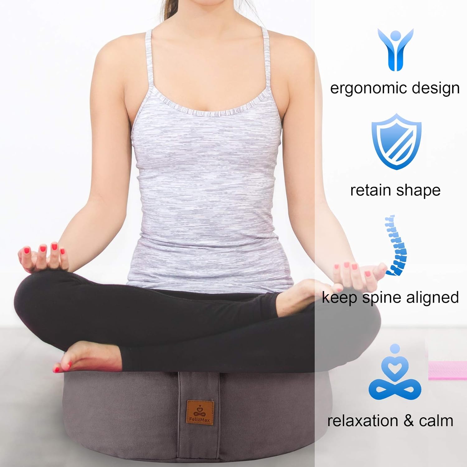 Zafu Buckwheat Meditation Cushion,D=13"/16" H=5.5",Round Zabuton Meditation Pillow,Yoga Bolster Kneeling Pillow Premium Yoga Pillow for Sitting on Floor Zippered Cotton Cover - Image 3