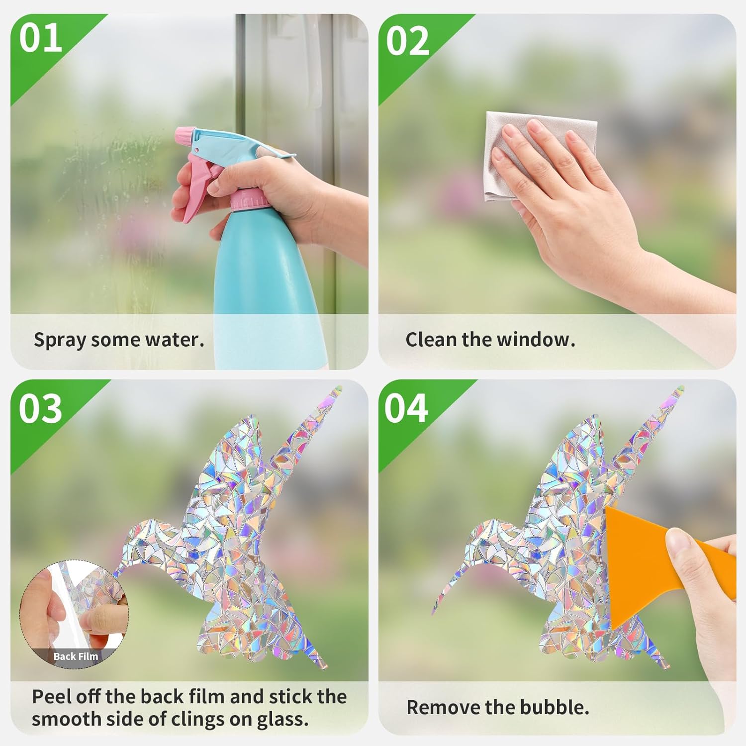 Window Decals to Prevent Birds Strikes, DELLAN 24 Anti-Collision Rainbow Window Clings, Bird Deflectors Stickers for Glass Windows (Birds) - Image 5