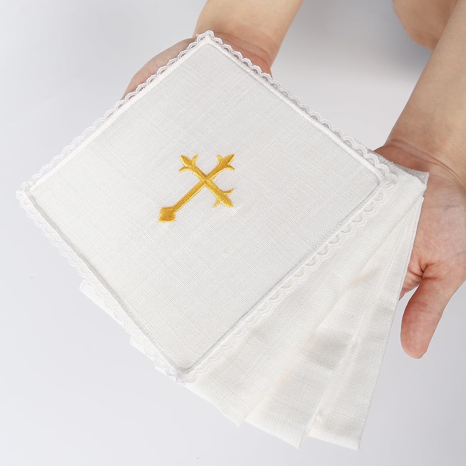 TALPGOD 4 Pcs Altar Supplies Linen Corporal for Churches Set(Pall,Corporal,Purificator,Towel),White Linen Altar Cloth Gold Cross Embroidery,Mass Kit Catholic for Priest - Image 6