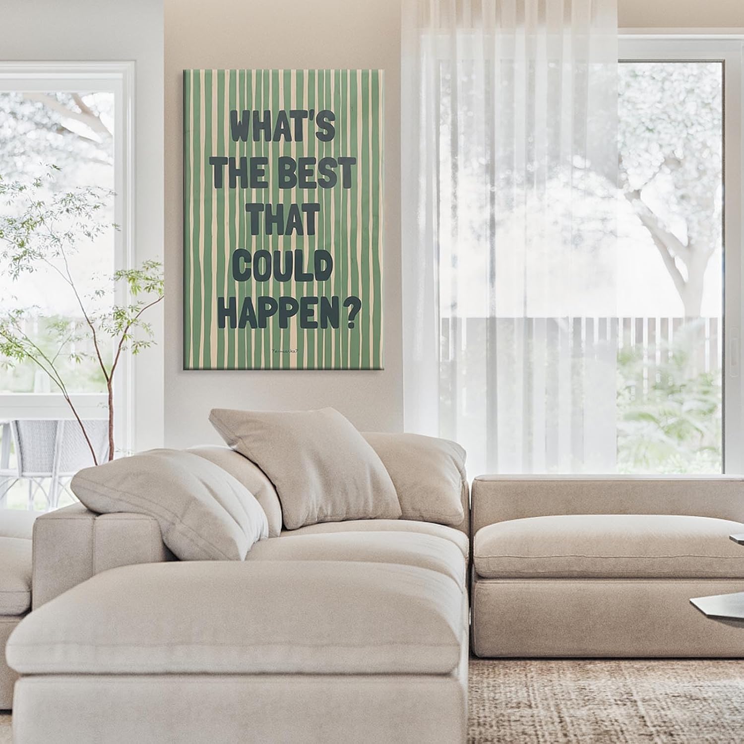 What'S The Best That Could Happen Posters Daily Reminder Positive Quote Canvas Wall Art Trendy Green Striped Inspirational Aesthetic Wall Decor For Girl Bedroom Apartment Dorm 12x16in Unframed - Image 6