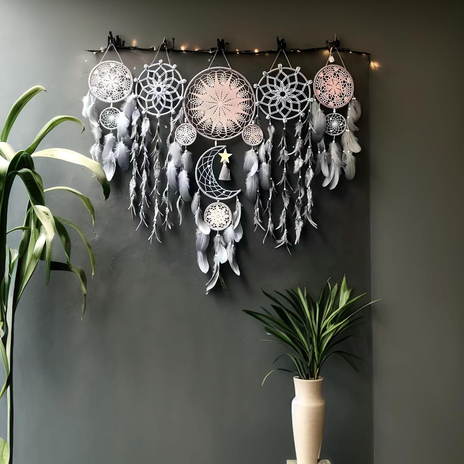 Dream Catcher Wall Decor,Large Boho Dream Catcher with Luxurious Feathers & Beads, Handmade Wall Hanging for Bedroom,Living Room, Gift Ready for Girls & Adults (Floral) - Image 2