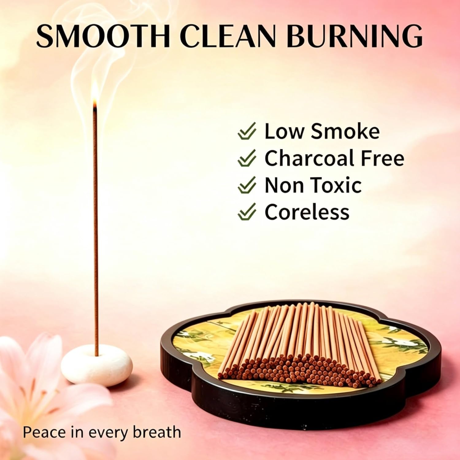Lily Incense Sticks 30g · Non-Toxic · Low Smoke for Stress Relief & Prayer | Chinese woody-floral incense, Sandalwood & Agarwood base, 20-min burn, home fragrance, meditation, with pebble holder - Image 2