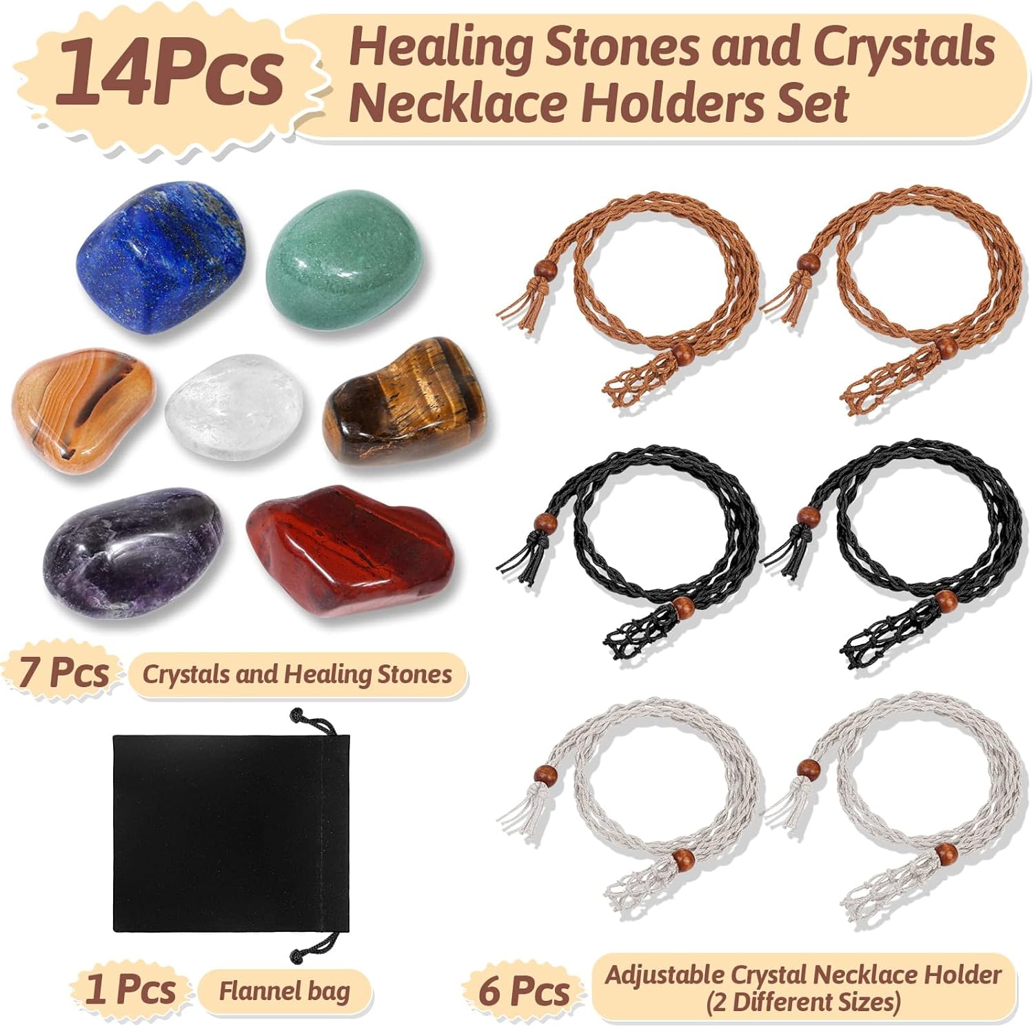 Evatage Crystals Necklace Holders and Healing Stones Set, 6Pcs Adjustable Crystal Cage with 7 Chakra Crystals and Healing Stones for Yoga, Meditation, Jewelry Gift and Home Decor - Image 2
