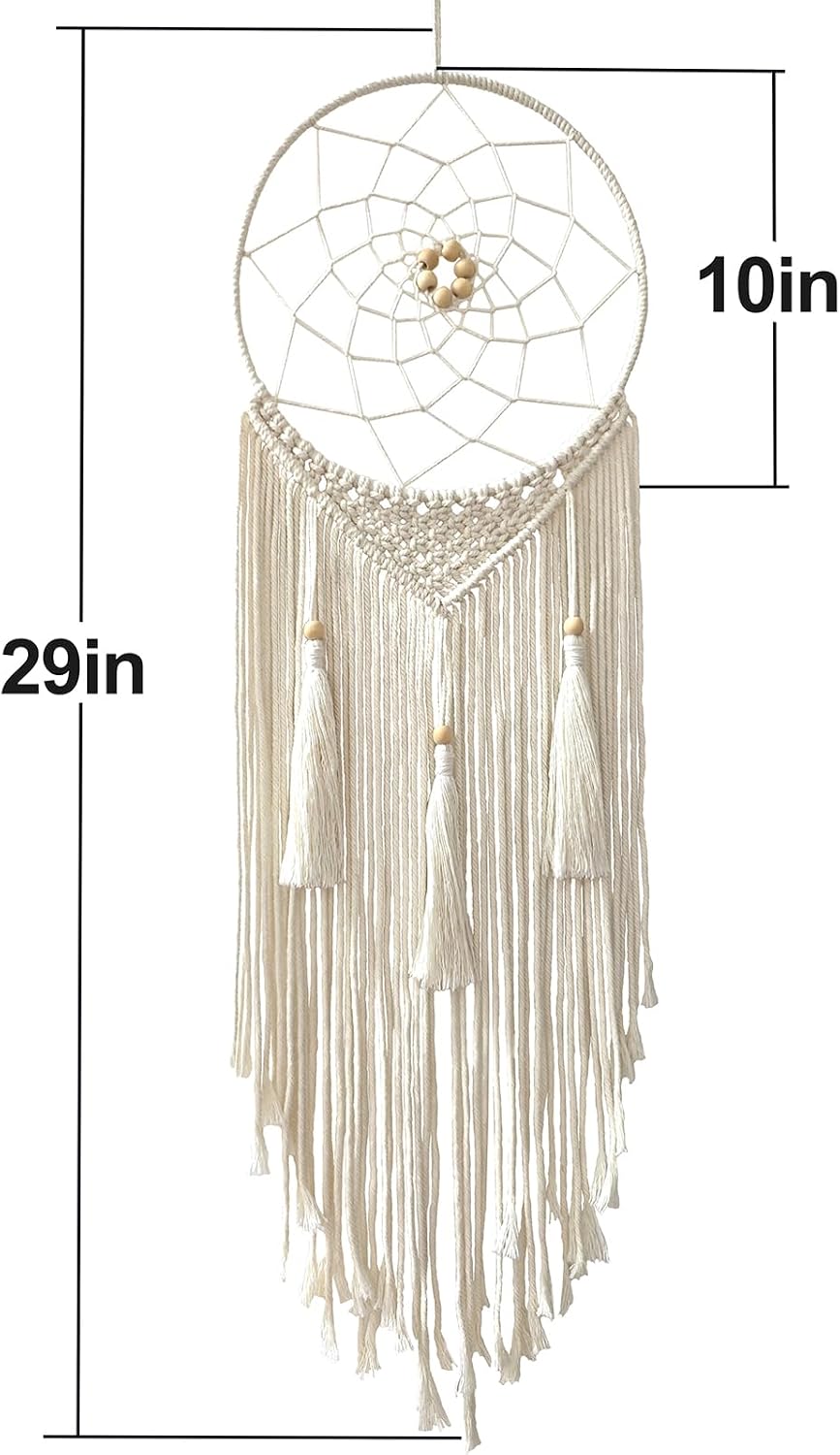 Dream Catcher Macrame Wall Hanging, Boho Decorations for Bedroom Living Room Wedding Party Home Decor, 14" Inner Dia, with 5.9ft Cotton Rope (Medium, Solid) - Image 7