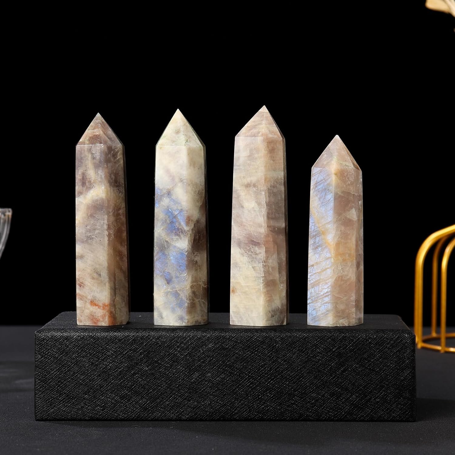 Runyangshi 1PCS Natural Crystal Moonstone Tower 2.75"-3.14" (7-8 cm) 6 Faceted Single Point Prism Healing Crystal Wand for Meditation Reiki Chakra Therapy - Image 6