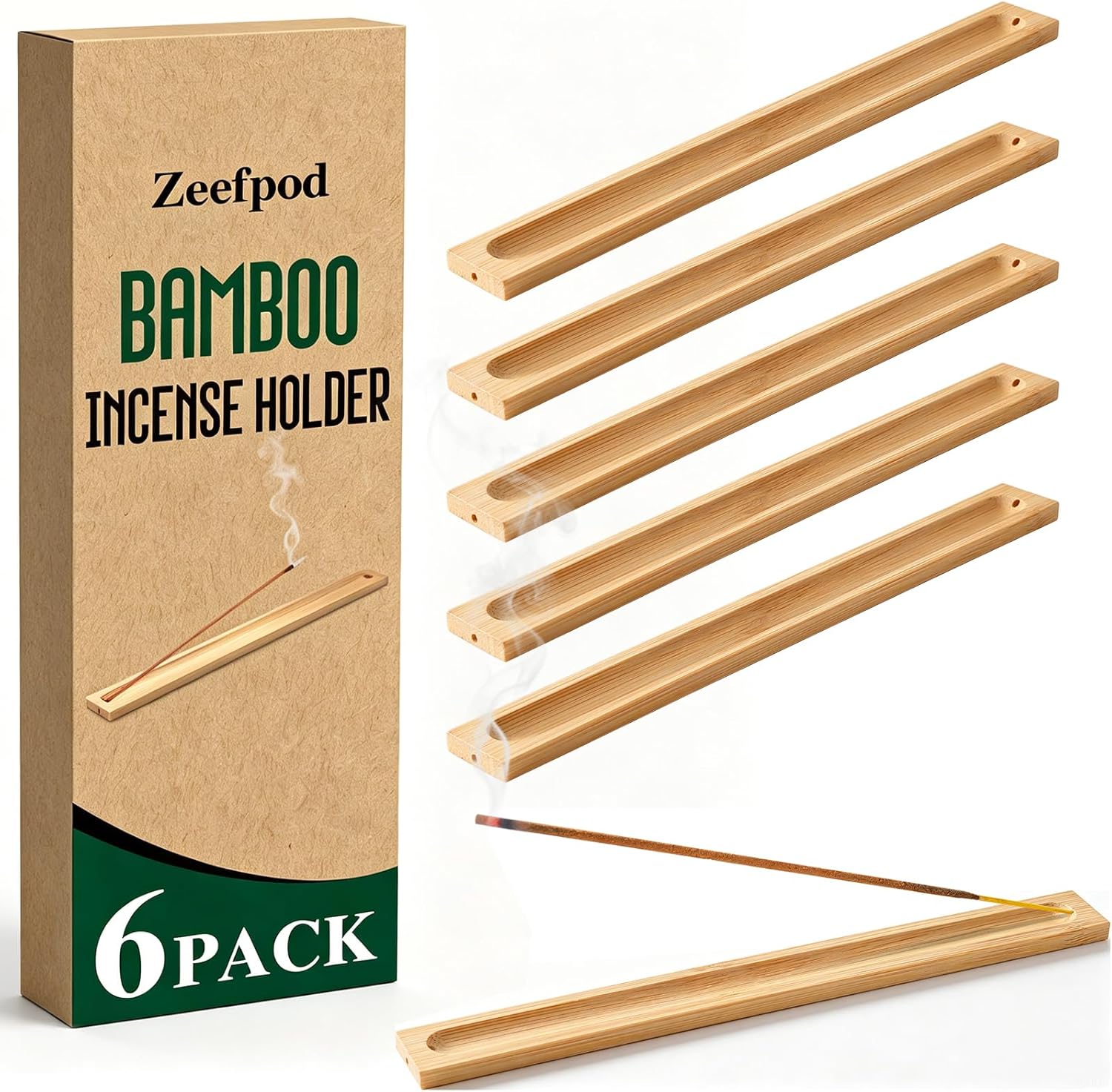 6 Pack Bamboo Incense Holders for Sticks, Ash Catcher Design | Compact Design, Space-Saving, Lightweight, Easy Placement, Multi-Room Use, Everyday Convenience