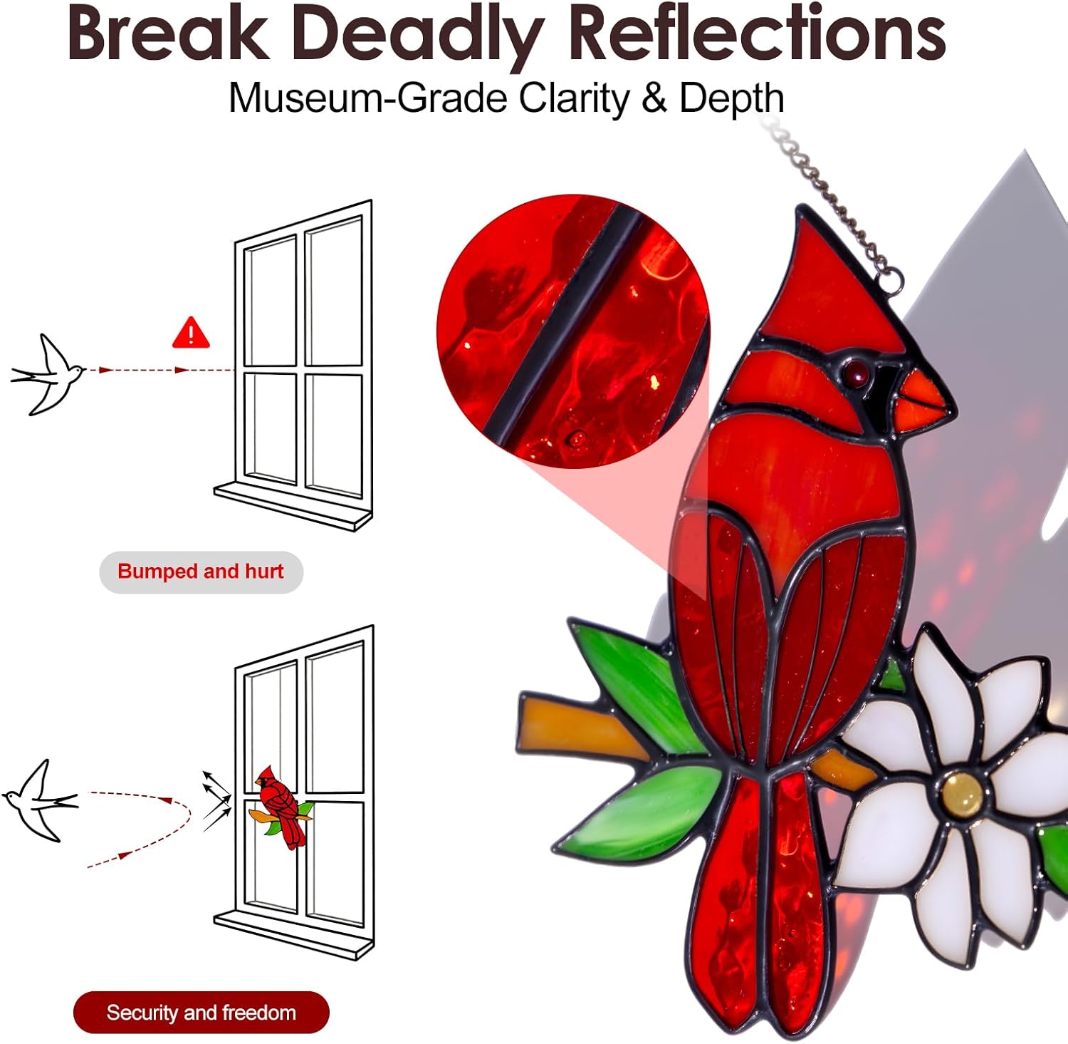 2 Pcs Cardinal Stained Glass Window Hanging Suncatchers, Sympathy Gifts for Loss of Loved One, Unique Nana Grandma Memorial Gift, Bird Decor & Christmas Ornament (6 Inch) - Image 6