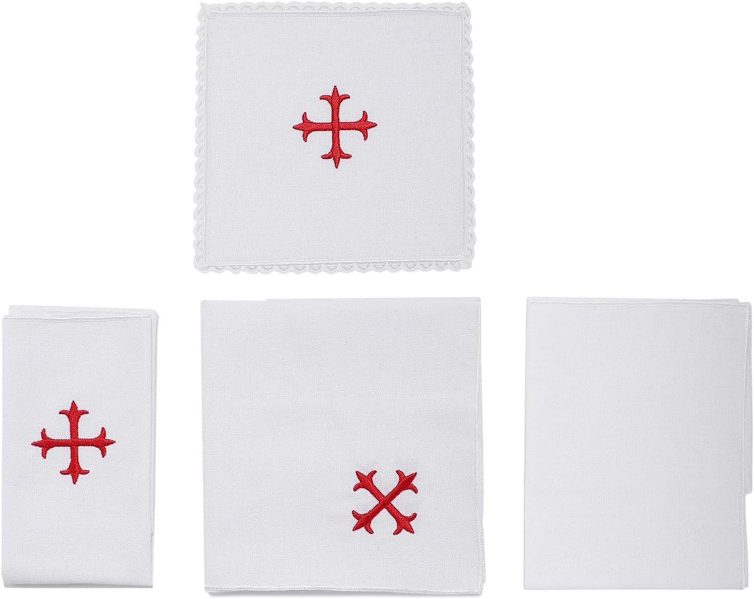4 Pack Altar Supplies Linen Corporal for Churches Set(Pall,Corporal,Purificator,Towel),White Linen Altar Cloth Red Cross Embroidery,Mass Kit Catholic for Priest - Image 3