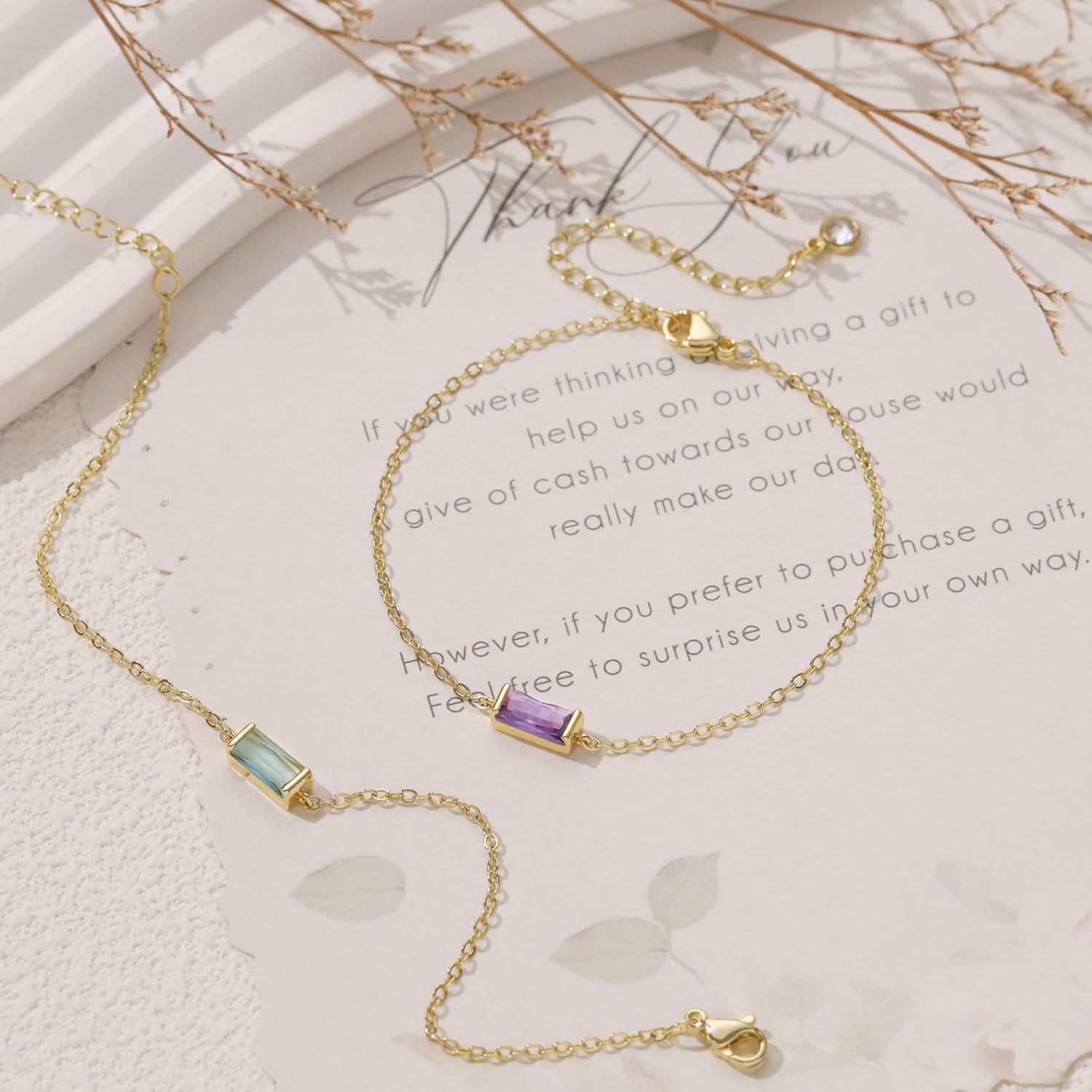 FUNEIA Birthstone Gold Bracelets for Women Non Tarnish Trendy Dainty 14K Gold Plated Bracelet Stack Stackable Blue Green May Emerald Friendship Bracelets Jewelry Gifts for Mom Best Friend - Image 9
