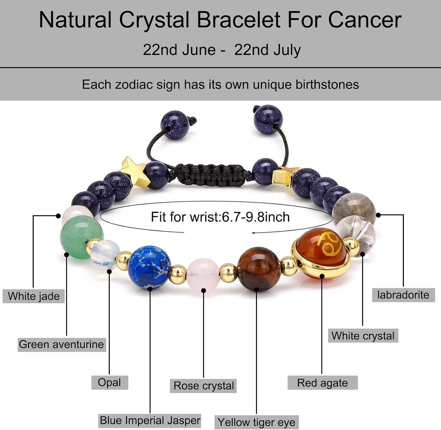 Vinswet Zodiac Bracelets for Women Men,12 Constellations Healing Crystal Stone Beads Bracelet Birthday Zodiac Gifts Horoscope Spiritual Jewelry Bracelet Gifts - Image 5