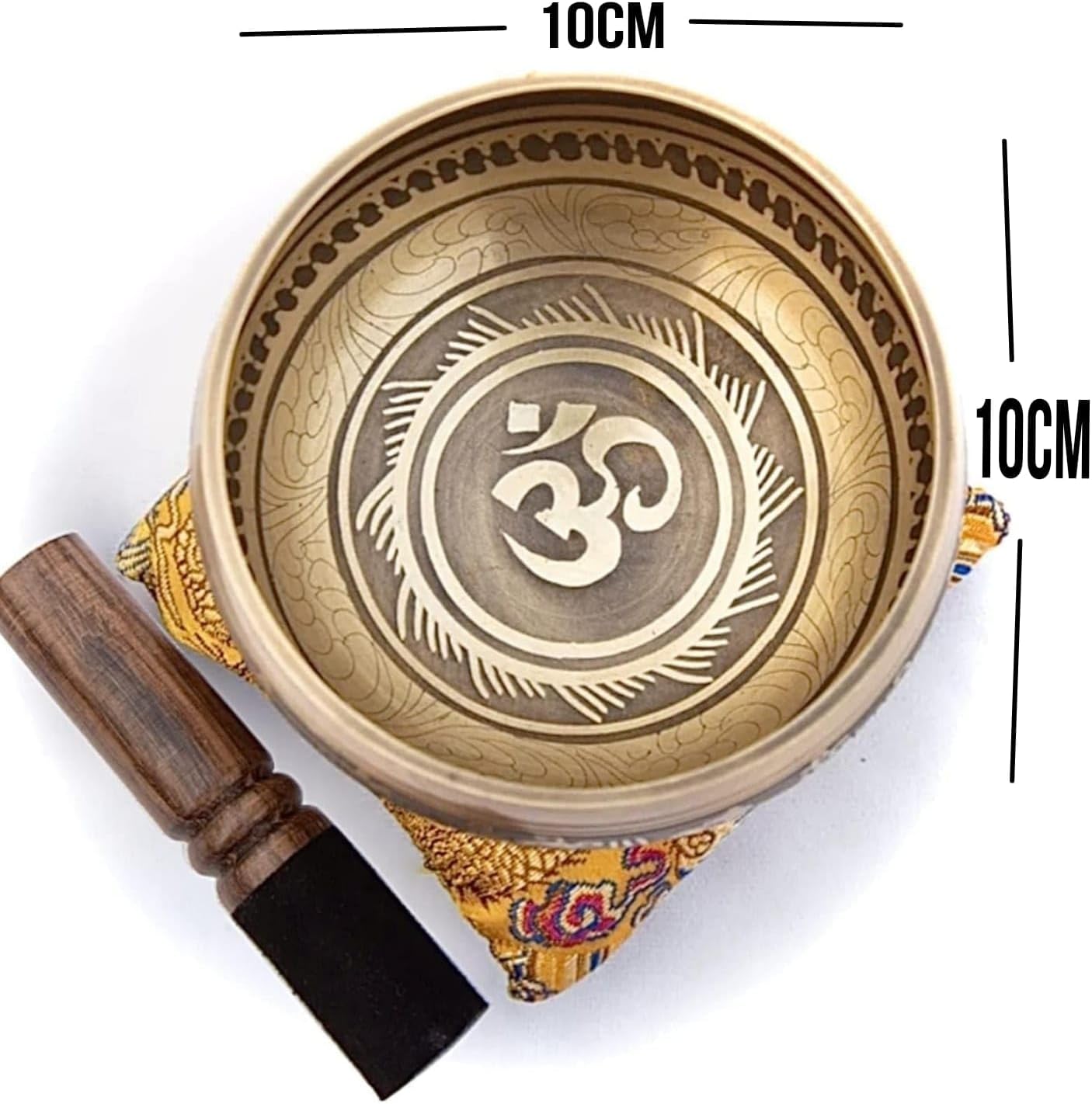 Tibetan Singing Bowl Set – Bronze Master Grade with Pure Tone & Thangka Art – Handmade in Nepal by Himalayan Bazaar (Gold & Yellow) - Image 2