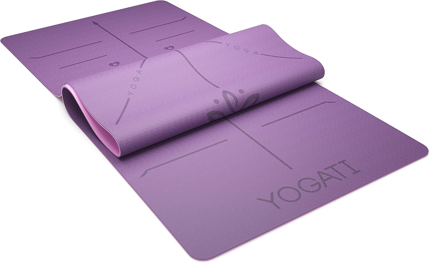 YOGATI® Yoga Mat with Strap with Alignment Lines. Home Workout Mat for Women, Men and Kids. Thick Non Slip Yoga Mat for Pilates and Fitness. Brown, Pink and Purple Yoga Mats - Image 3