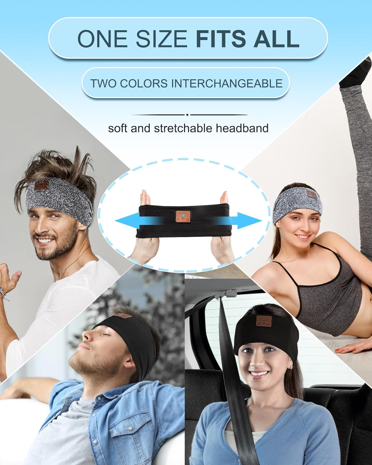 2-Pack Sleeping Headphones, Headband Headphones with Ultra-Thin HD Stereo Speaker, Bluetooth Headband for Sports, Workouts, Insomnia, Yoga, Air Travel, Meditation - Black&Grey - Image 5