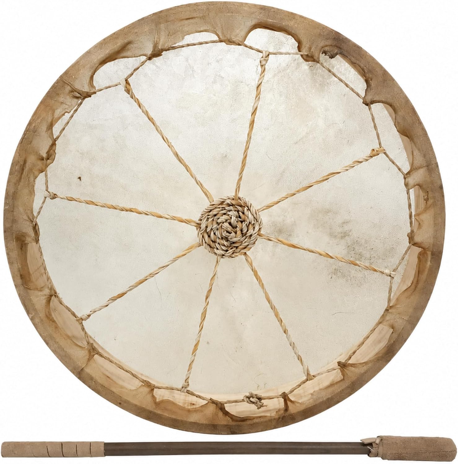 GMP Traditional Frame Drum/Bodhran with Handle, 15" Diameter | Natural Goatskin Head, Comes with Wood and Leather Mallet - Image 3