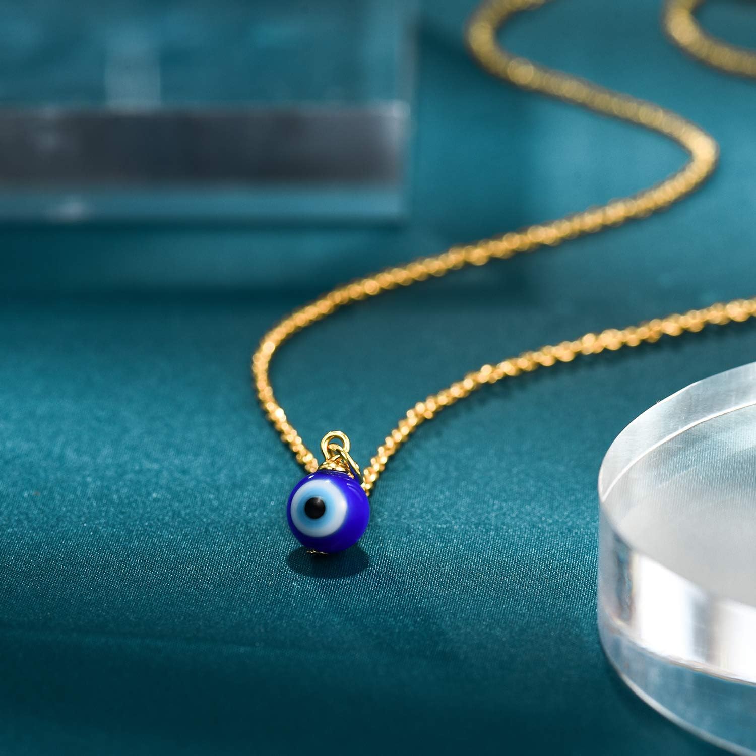 PPJew Evil Eye Necklace Chain Blue Eyes Amulet Pendant Necklace Ojo Turco Kabbalah Protection Adjustable Delicate Jewelry Gift for Women(Silver/Gold) - Image 6