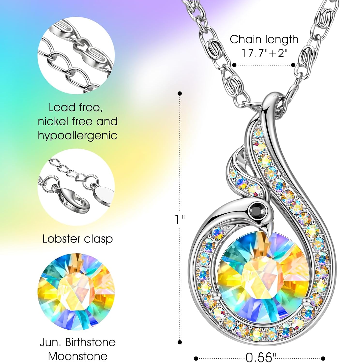 Kate Lynn Birthstone Rise From the Ashes Phoenix Necklaces for Women, White Gold Plated & Crystals from Austria, Birthday Gift for Women, Symbol of Luck and Renewal - Image 3