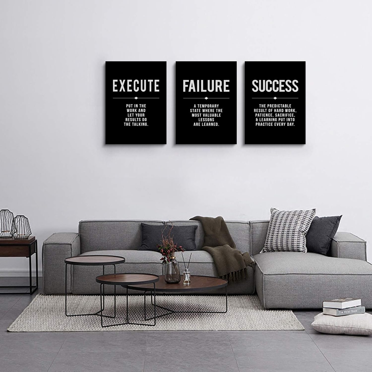 Framed Canvas Wall Art Success Quote For Office, Black Large Positive Motivational Poster, Set of 3, Execute Failure Definition, Inspirational Print (A-3pcs,12x16inchx3pcs) - Image 6