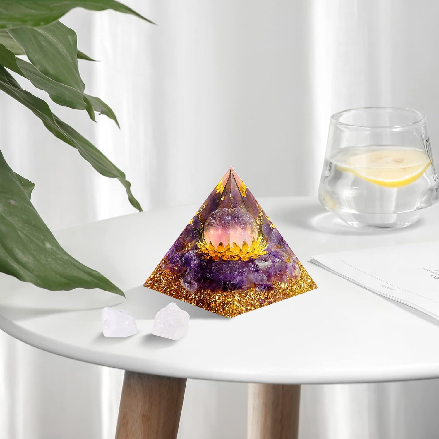 Hopeseed Orgone Crystal Pyramid for Positive Energy, Flower of Life Orgonite Amethyst Healing Crystals Pyramid for Reduce Stress Chakra Healing Meditation Attract Lucky, with 2 White Crystals Stones - Image 7