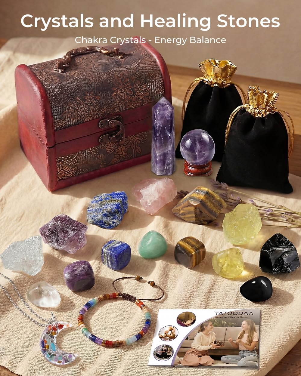 Chakra Healing Crystals Set - Crystals and Healing Stones, Chakra Bracelets, Amethyst Crystal Wand and Ball, 7 Chakra Stones Set, Energy Balance and Protection, Relief Anxiety Stress Gifts for Women - Image 3