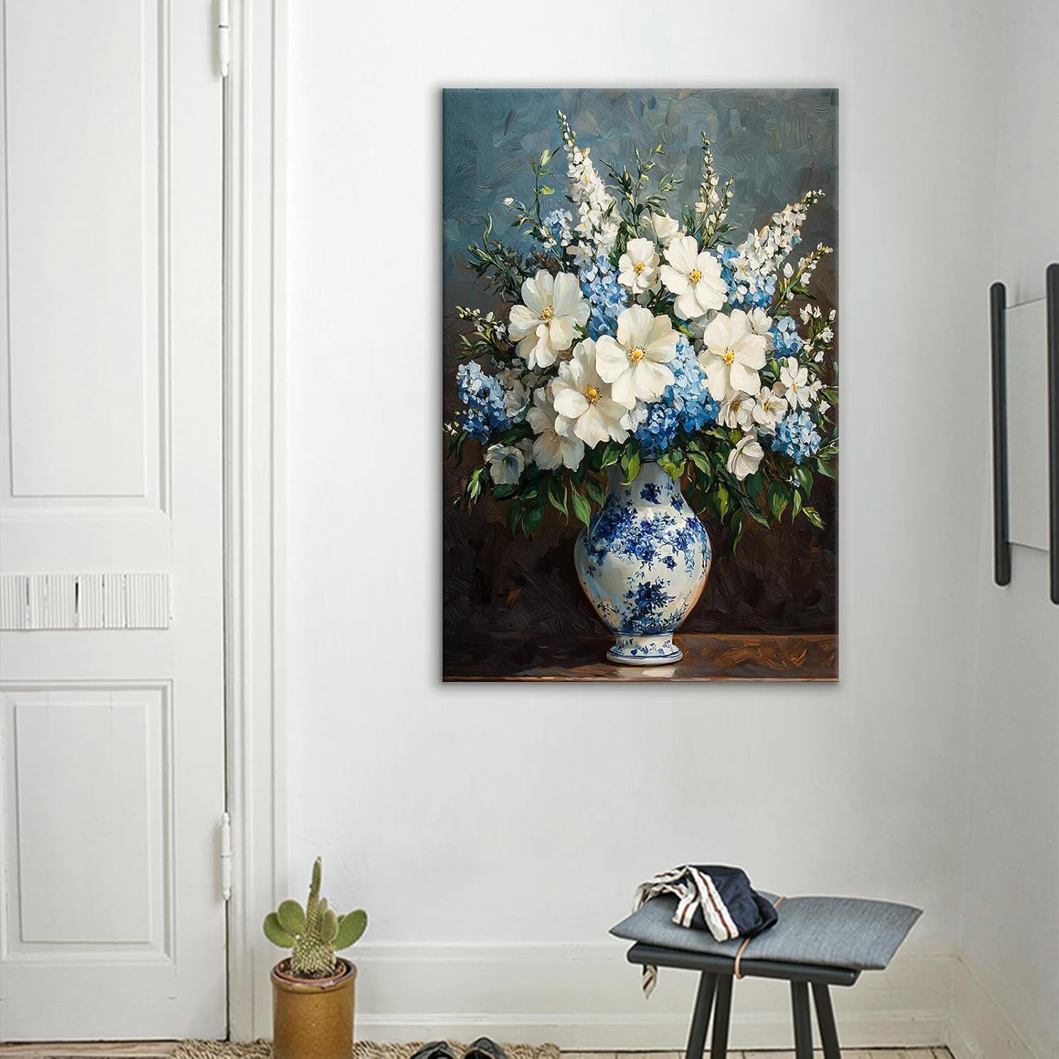 YSPCSUN Large Blue And White Floral Wall Art Canvas Still Life Flower Oil Painting Style Print Framed Artwork For Living Room Above Sofa Decor Farmhouse Coastal Room Aesthetic Gift 36x24 Inch - Image 2