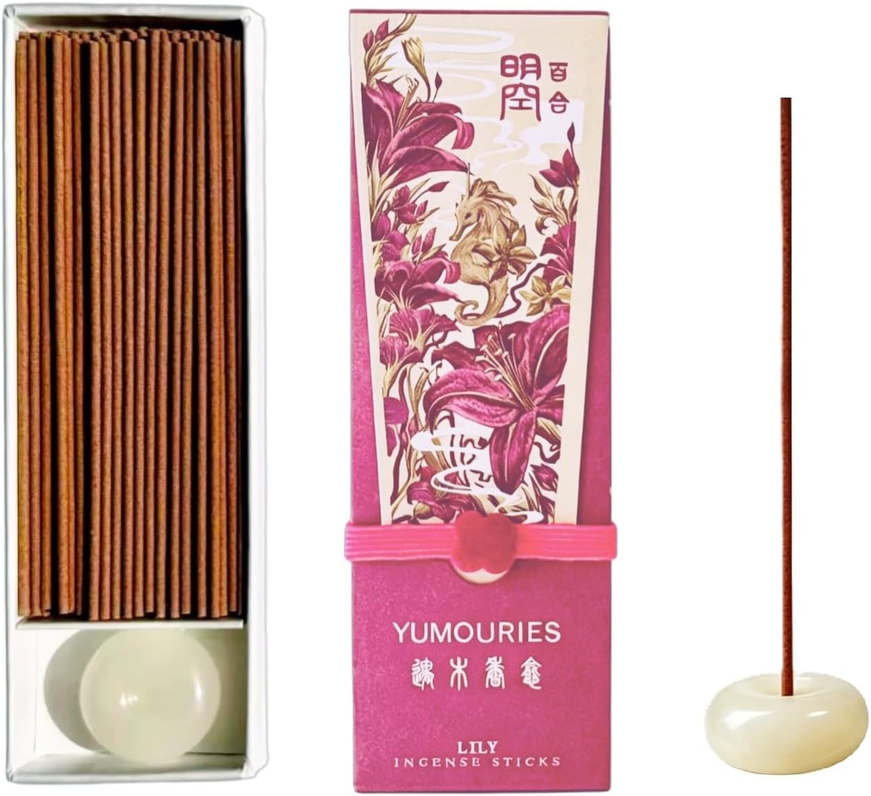 Lily Incense Sticks 30g · Non-Toxic · Low Smoke for Stress Relief & Prayer | Chinese woody-floral incense, Sandalwood & Agarwood base, 20-min burn, home fragrance, meditation, with pebble holder