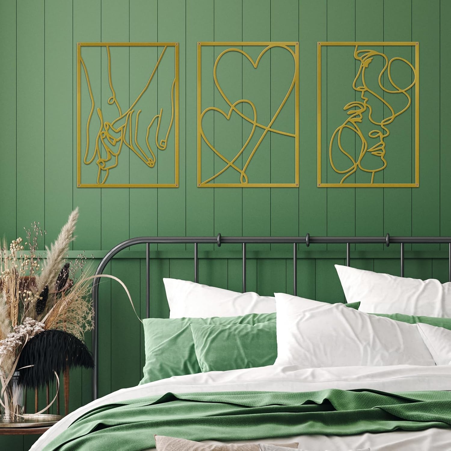 3 Pieces Metal Minimalist Line Wall Art, Valentine's Day Lover Kiss Hand Metal Wall Decor, Aesthetic Modern Home Hanging Wall Art Decor for Bedroom Bathroom Living Room (Gold) - Image 6