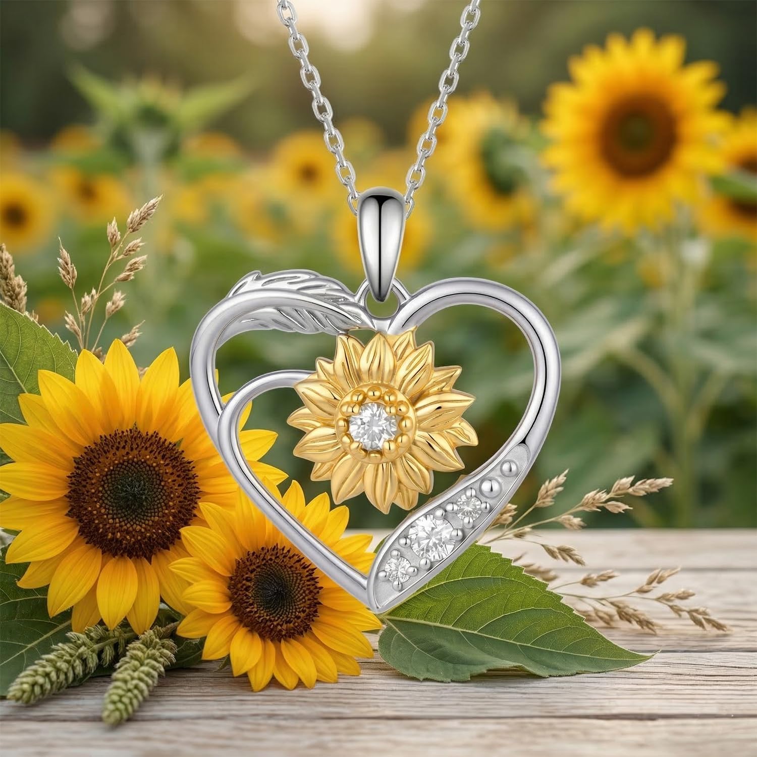 Lab Grown Diamond Sunflower Necklace for Women, 925 Sterling Silver Diamonds Birth Flower Necklaces You Are My Sunshine Jewelry Gift for Her - Image 6