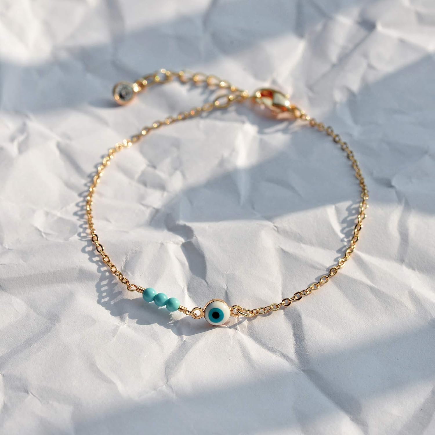 MTMY Evil Eye Bracelet for Women 14K Gold Plated Dainty Bracelets with Crystcal Adjustable Chain Cute Eye Bracelet Gold Jewelry for Her - Image 6