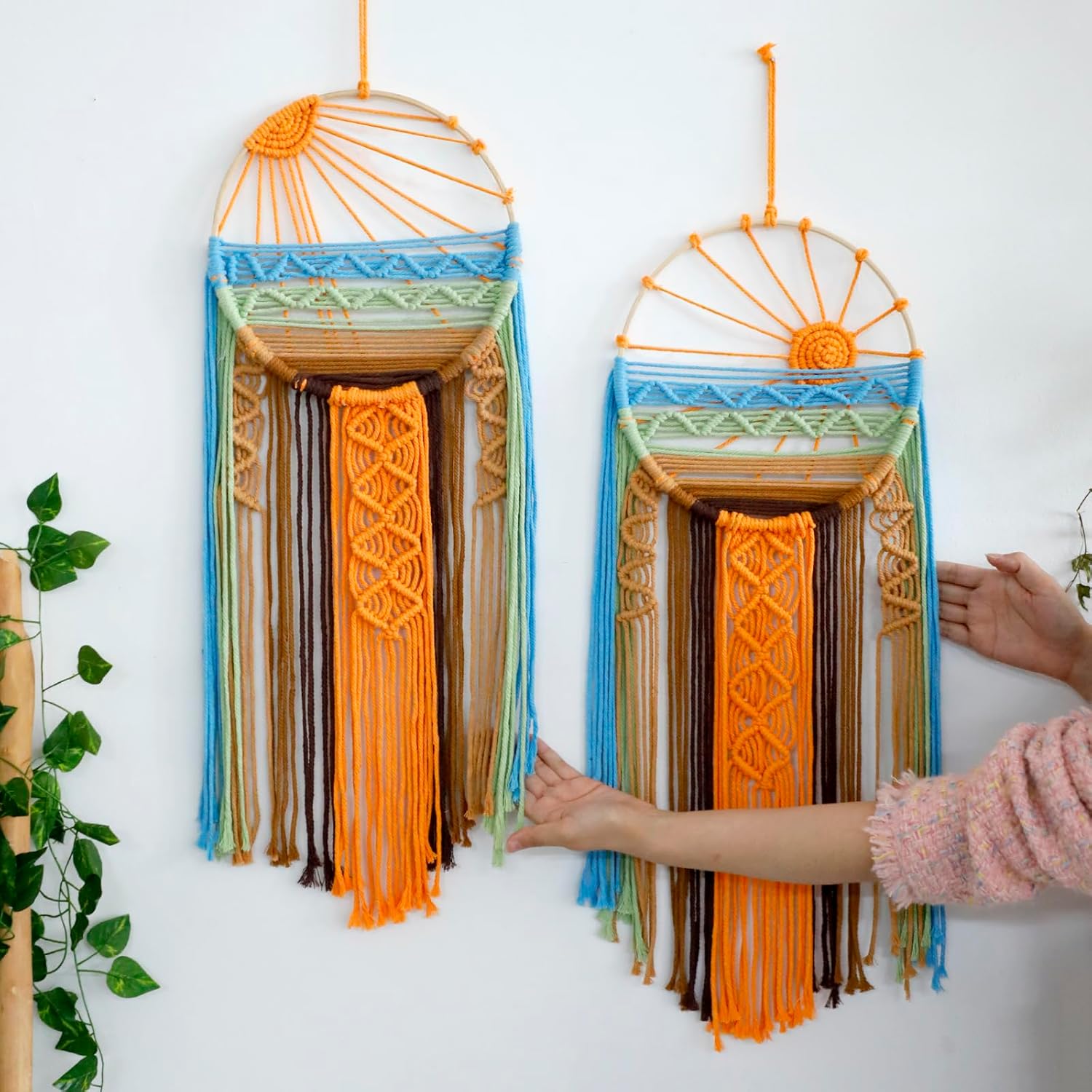 Artilady Sunset Wall Art Dream Catcher - Macrame Wall Hanging Large Dreamcatchers, Hand Woven Boho Tapestry Colorful Sun Wall Decor for Bedroom Nursery Living Room Nursery (Sunset) - Image 2